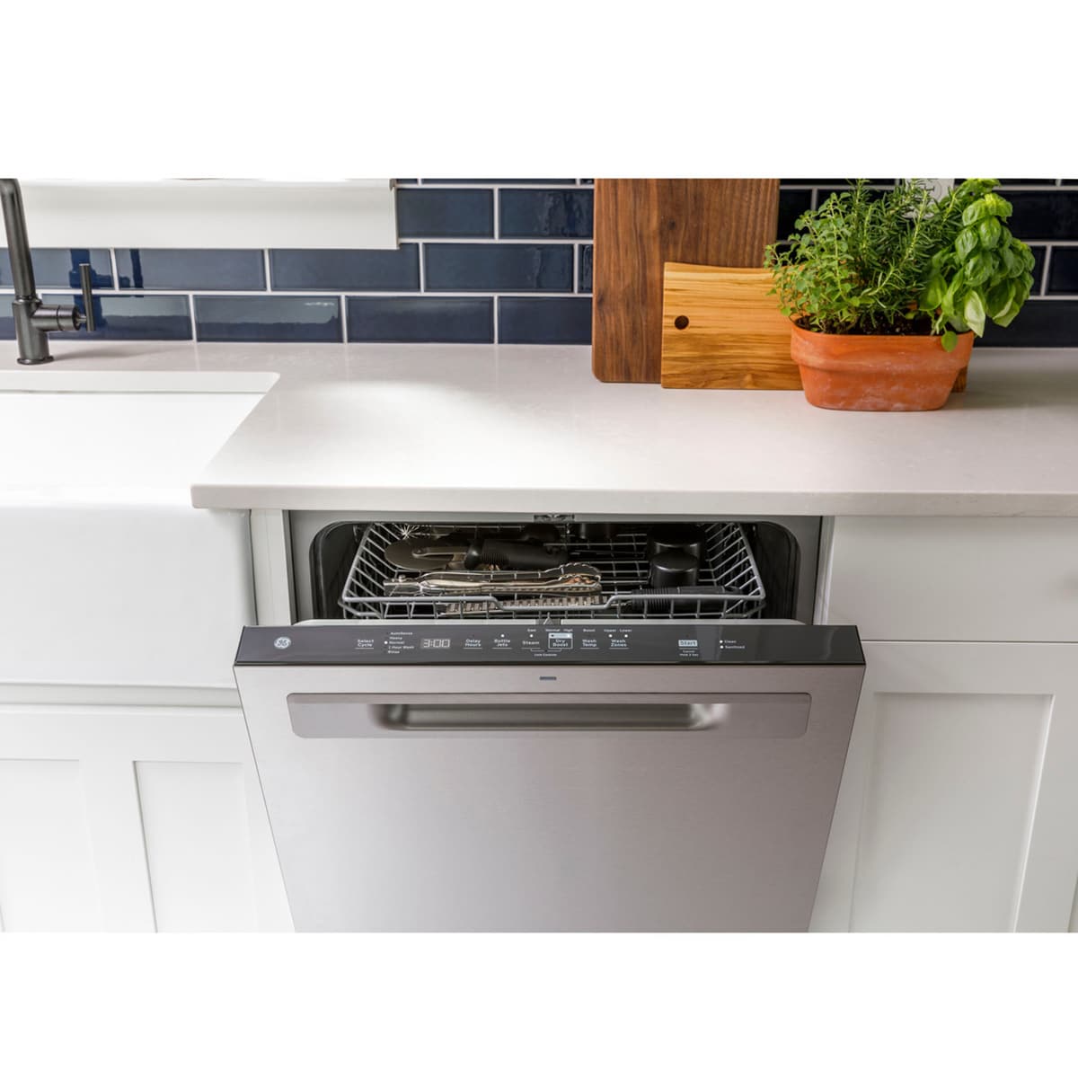 GE 24 in. Top Control Dishwasher with 50 dBA Sound Level, 3rd-Rack & Dry Boost - Fingerprint Resistant Stainless Steel, Fingerprint Resistant Stainless, hires