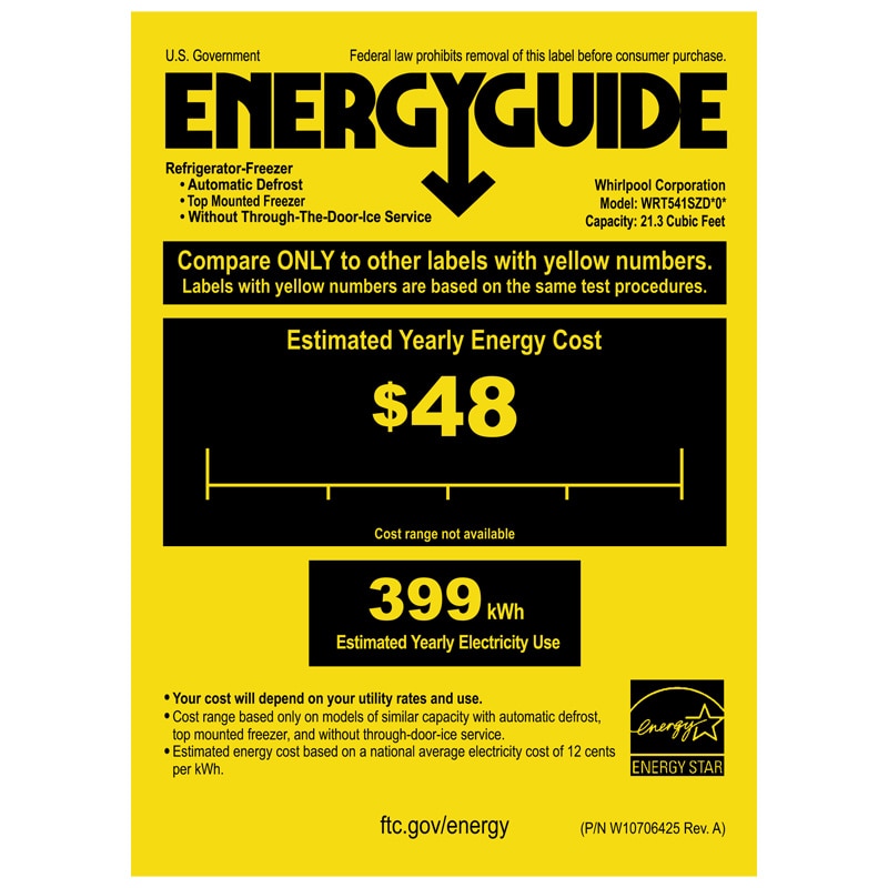 Whirlpool 33 in. 21.3 cu. ft. Top Freezer Refrigerator - Black, Black, hires