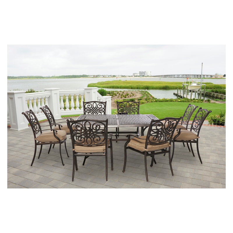 Hanover Traditions 9-Piece 60" Square Cast Top Dining Set - Tan, , hires