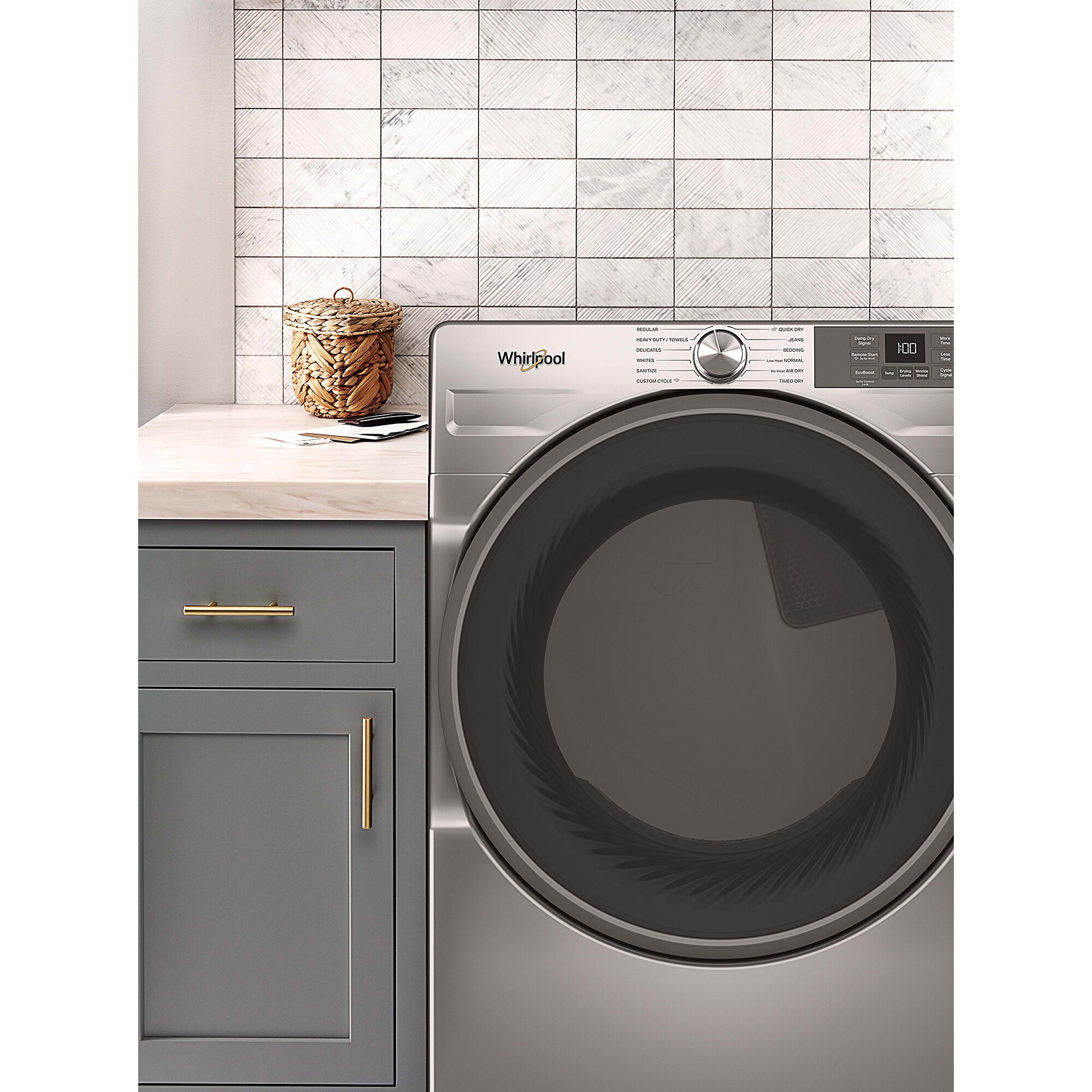 Whirlpool 27 in. 7.4 cu. ft. Smart Stackable Electric Dryer with Sensor Dry & Sanitize Cycle - Radiant Silver, Silver, hires