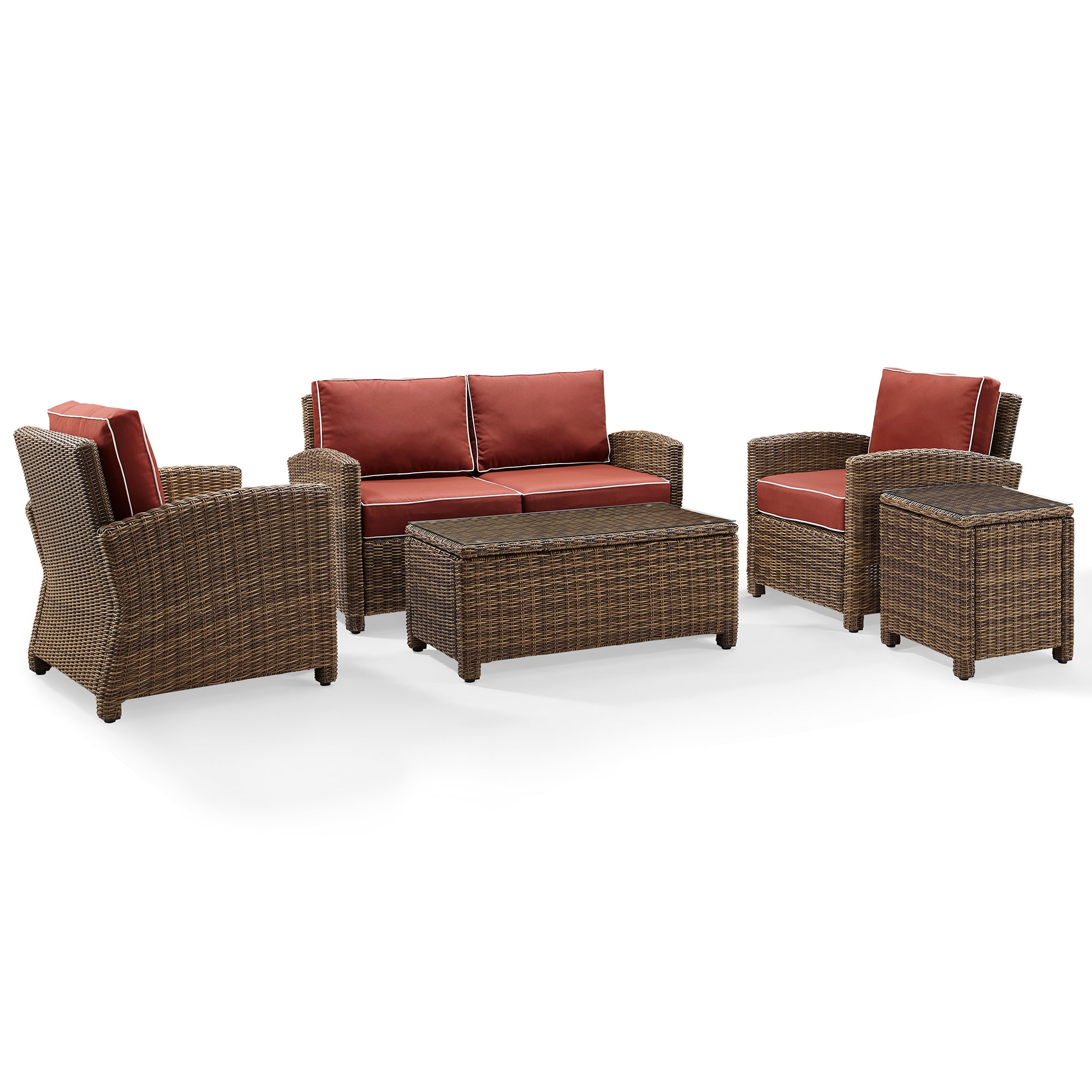 Crosley Bradenton 5 Piece Wicker Outdoor Conversation Set - Sangria, , hires