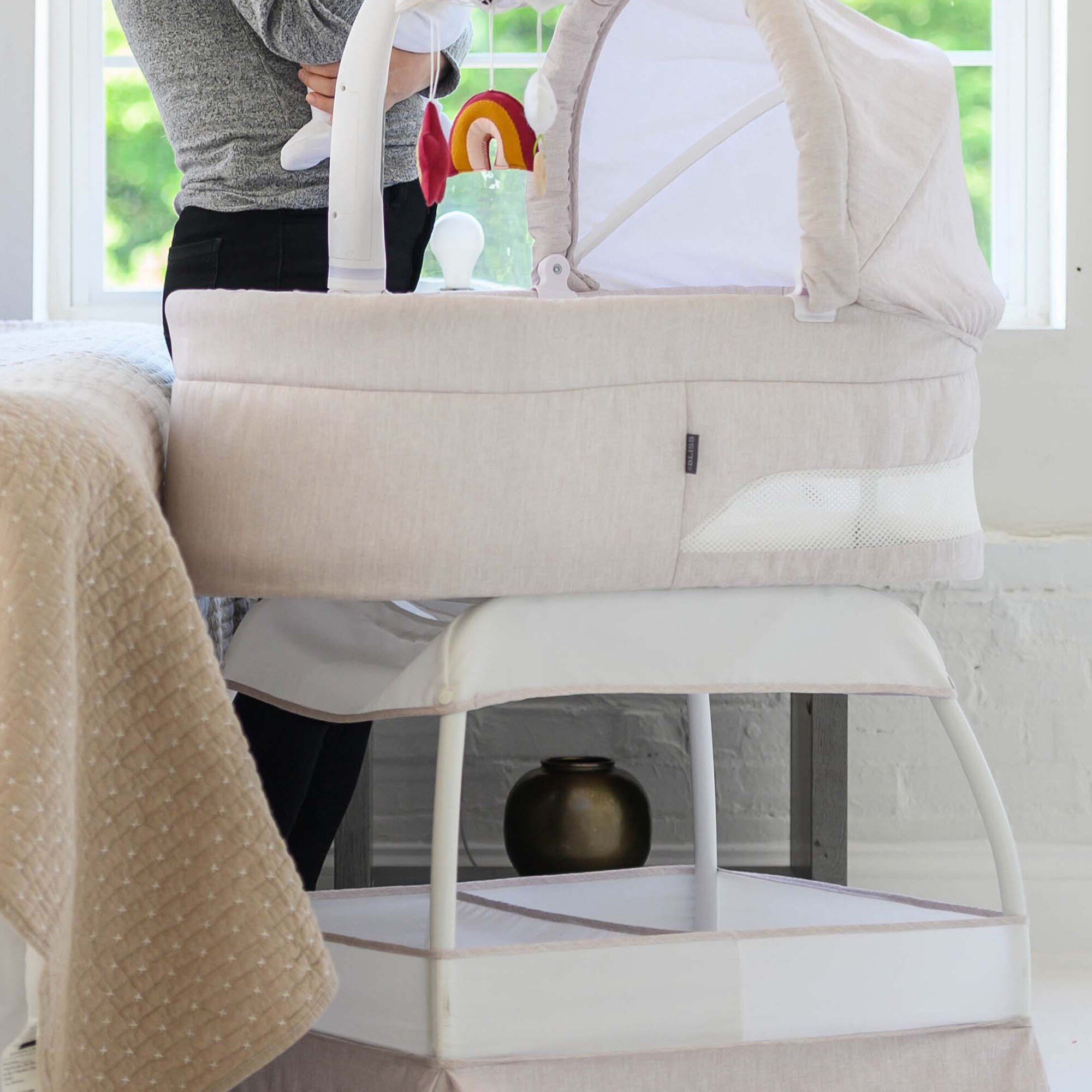 TruBliss Sweetli Calm Bassinet with Cry Recognition - Wheat Melange, , hires