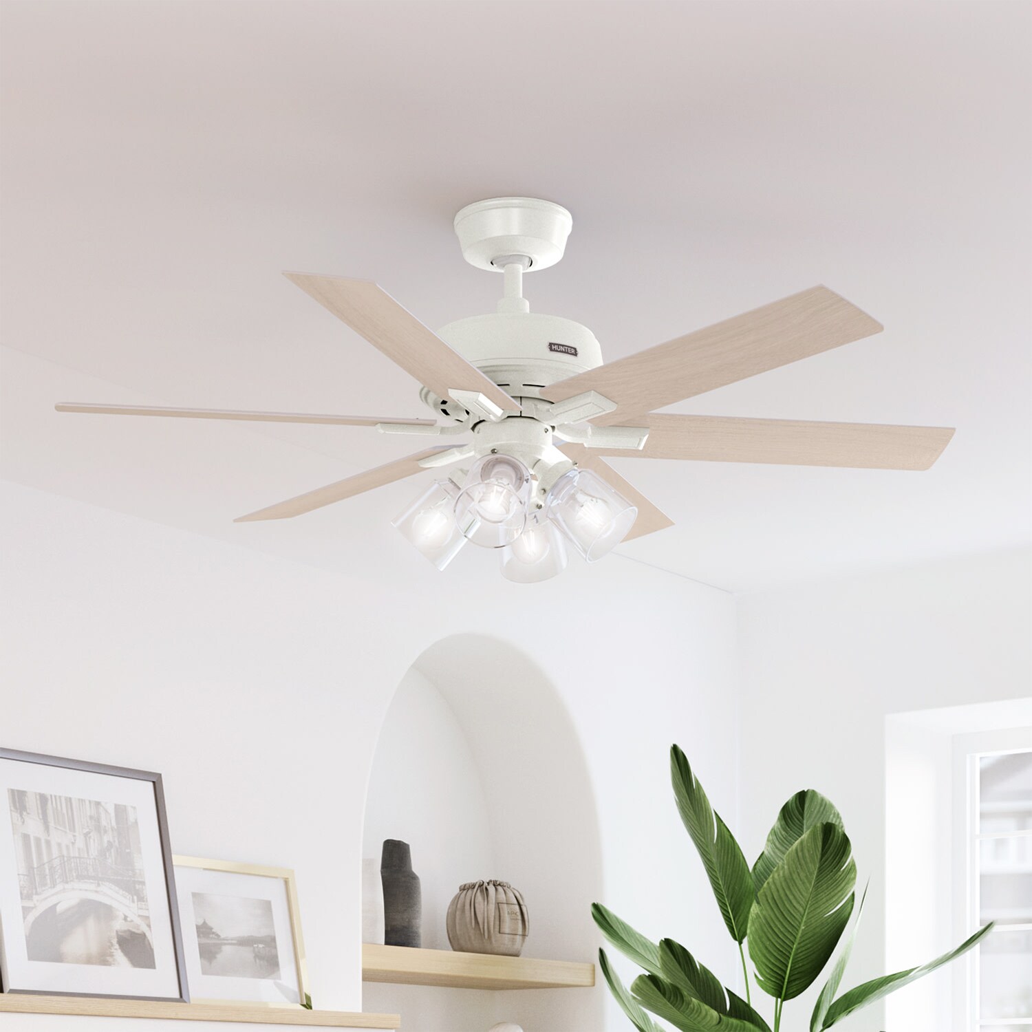 Hunter 52 in. Fonthill Energy Star HunterExpress Ceiling Fan with LED Light Kit & Handheld Remote - Brushed Nickel, Brushed Nickel, hires