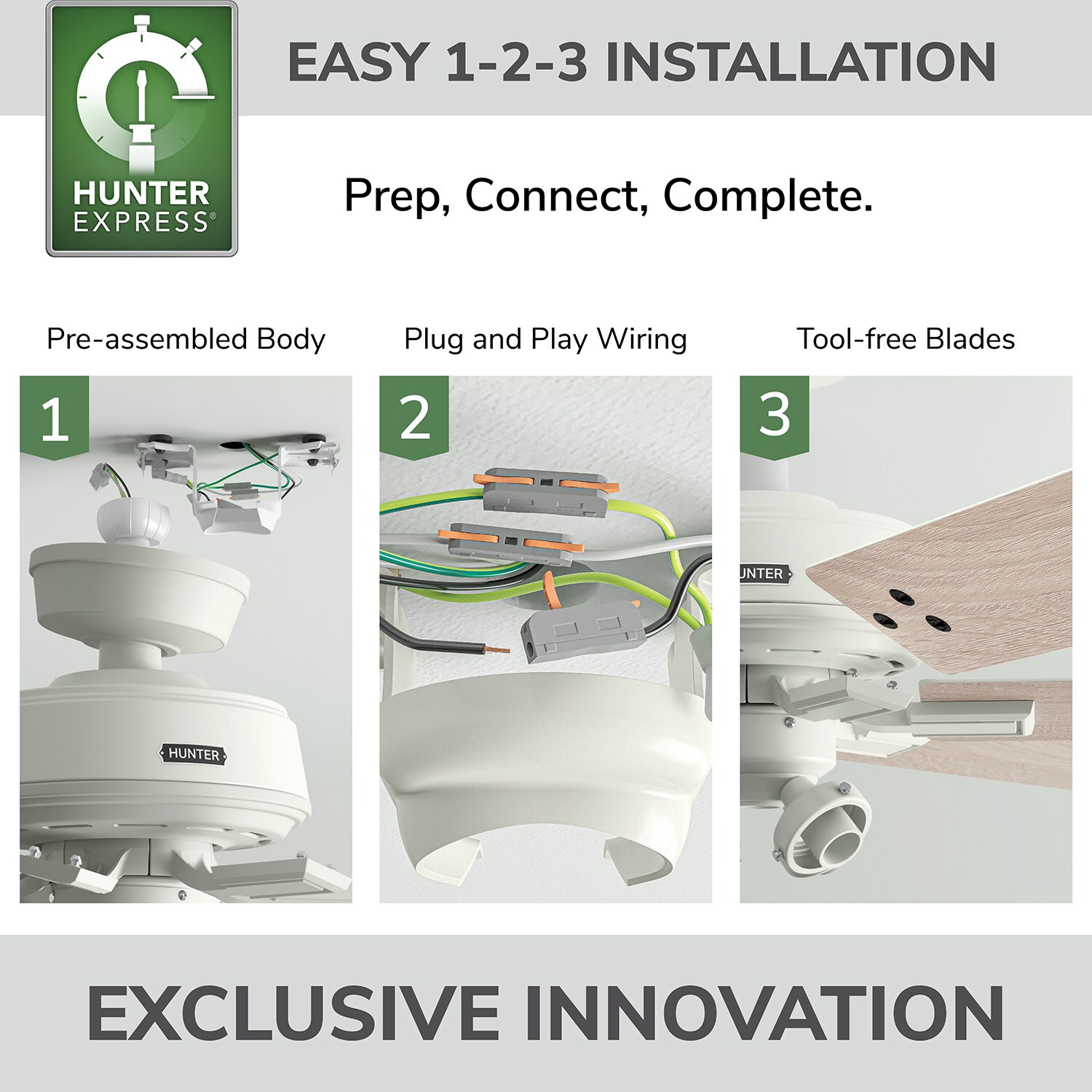 Hunter 52 in. Fonthill Energy Star HunterExpress Ceiling Fan with LED Light Kit & Handheld Remote - Brushed Nickel, Brushed Nickel, hires
