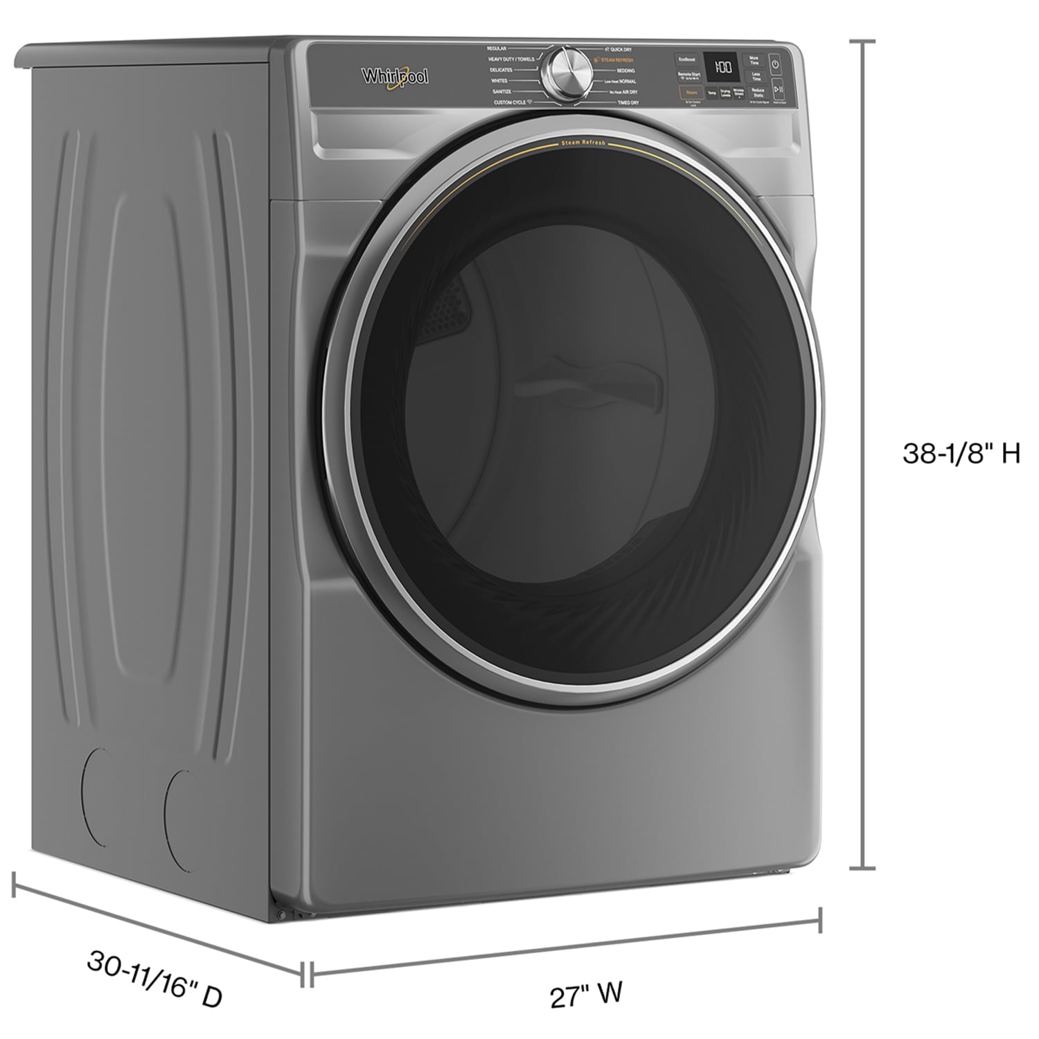 Whirlpool 27 in. 7.4 cu. ft. Smart Stackable Gas Dryer with Sensor Dry, Sanitize & Steam Cycle - Radiant Silver, Silver, hires