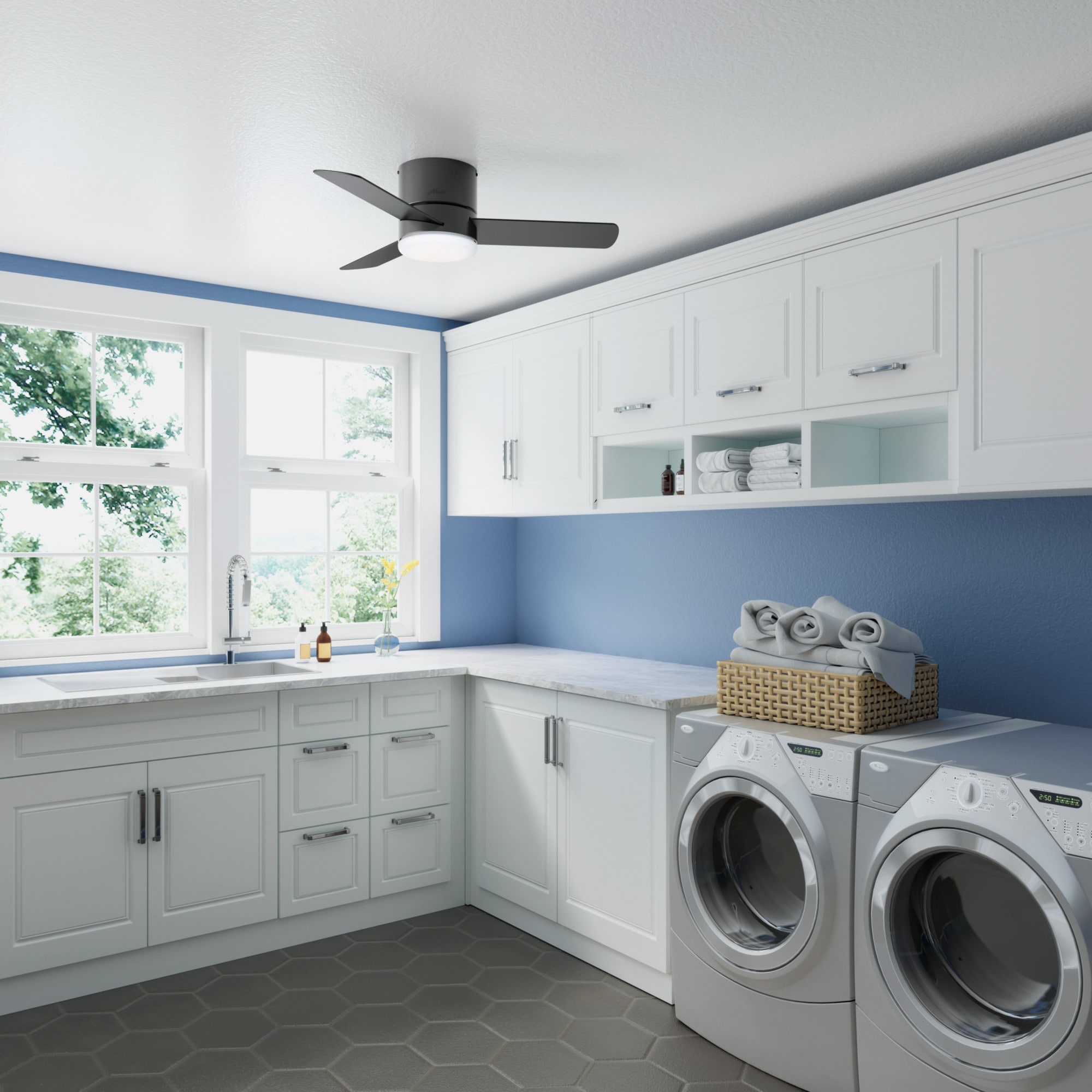 Hunter Minimus 44 in. Low Profile Ceiling Fan with LED Light Kit and Handheld Remote - Matte Black, Matte Black, hires