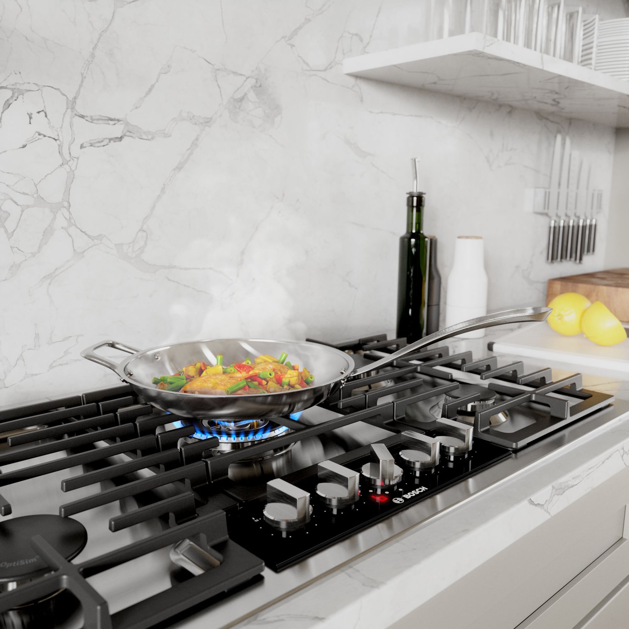 Bosch Benchmark 36 in. 5-Burner Natural Gas Cooktop with Simmer Burner & Power Burner - Stainless Steel, , hires