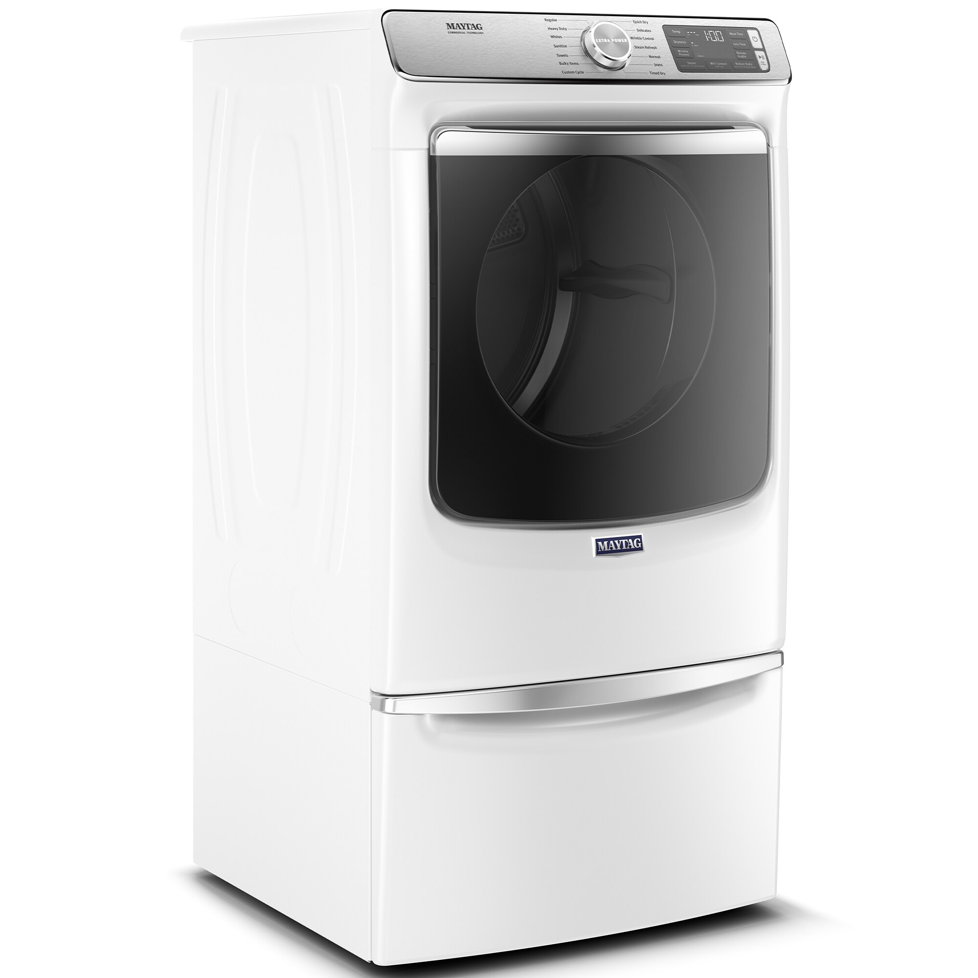 Maytag 27 in. 7.3 cu. ft. Smart Stackable Electric Dryer with Extra Power Button, Industry-Exclusive Extra Moisture Sensor, Sanitize & Steam Cycle - White, White, hires