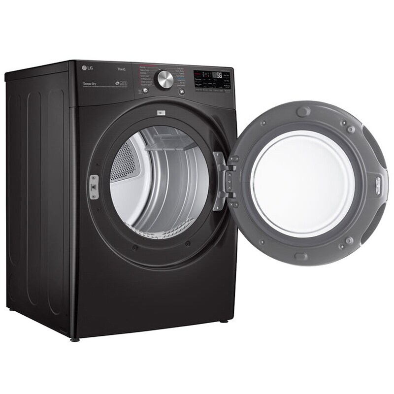 LG 27 in. 7.4 cu. ft. Smart Stackable Round-Door Electric Dryer with Tempered Glass, Built-In Intelligence, Sensor Dry, Turbo Steam, Sanitize & Steam Cycle - Black Steel, Black Steel, hires