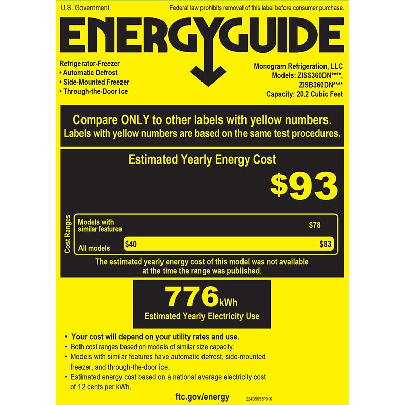 Monogram 36 in. 21.6 cu. ft. Built-In Smart Counter Depth Side by Side Refrigerator with Ice & Water Dispenser - Stainless Steel, , hires