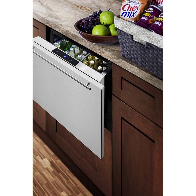 Summit 24 in. 1.6 cu. ft. Outdoor Single Refrigerator Drawer - Stainless Steel/Panel Ready, , hires
