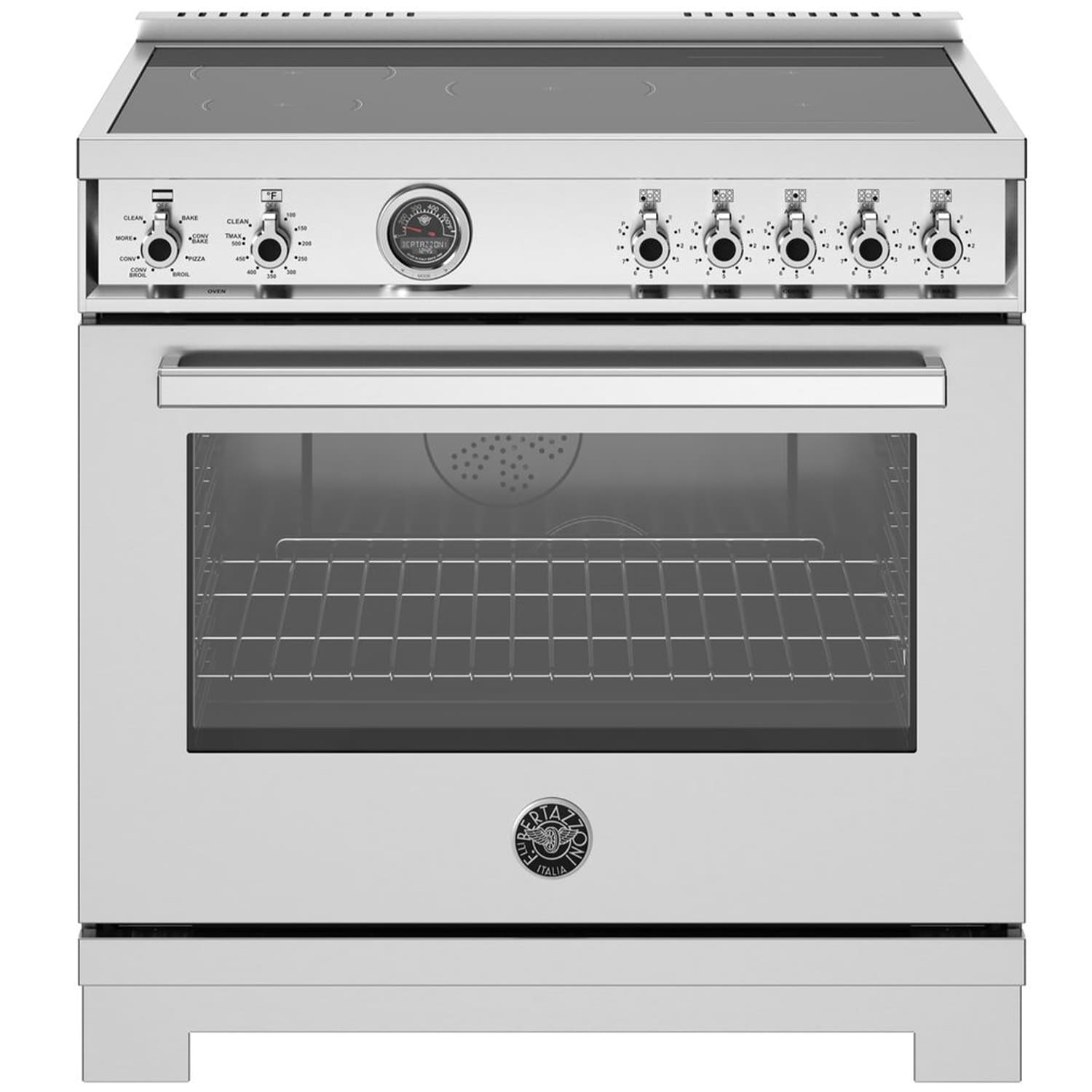 Bertazzoni Professional Series 36 in. 5.7 cu. ft. Air Fry Dual Convection Electric Range with 5 Induction Burners & Griddle - Stainless Steel, , hires