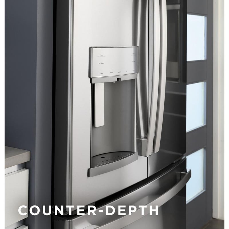 GE 36 in. 22.1 cu. ft. Counter Depth French Door Refrigerator with Ice & Water Dispenser - Fingerprint Resistant Black Slate, Black Slate, hires