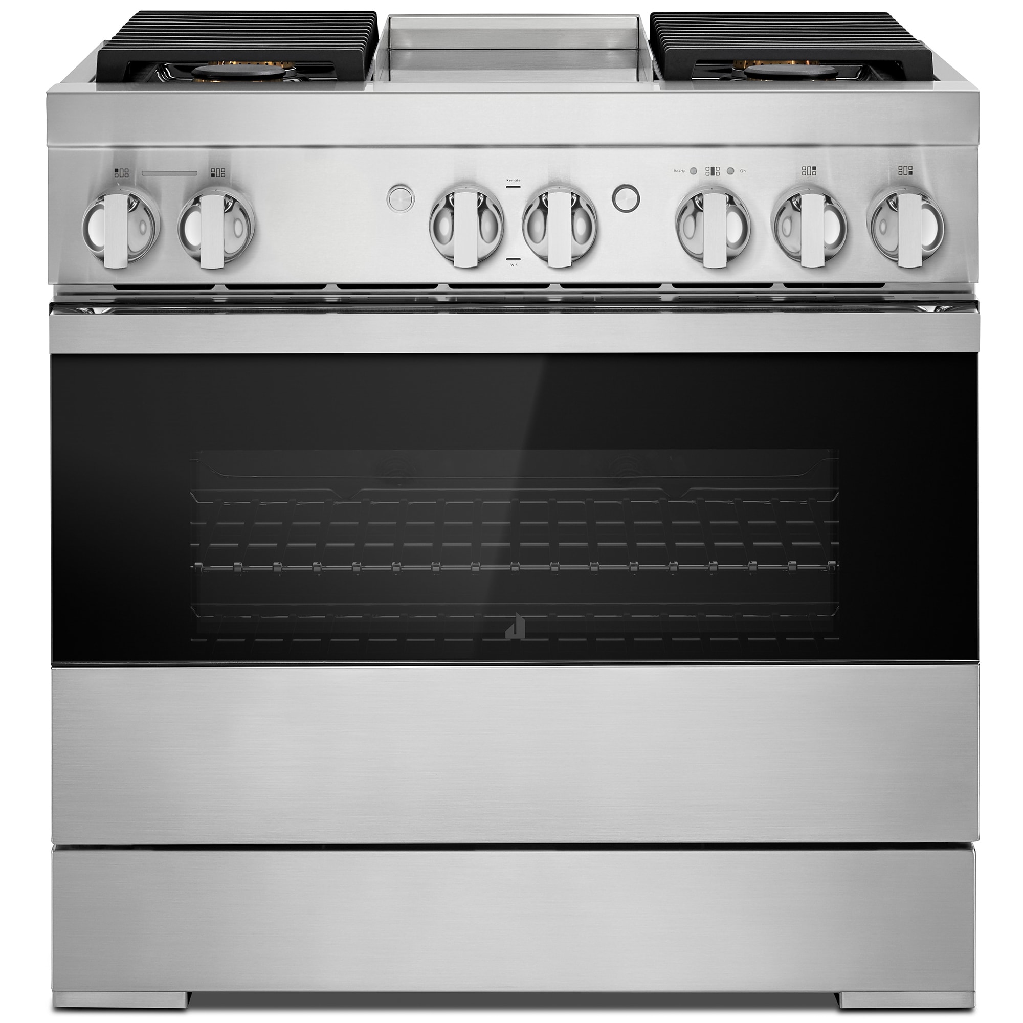 JennAir Noir Series 36 in. 5.1 cu. ft. Smart True European Convection Dual Fuel Range with 4 Sealed Burners & Griddle - Stainless Steel, , hires
