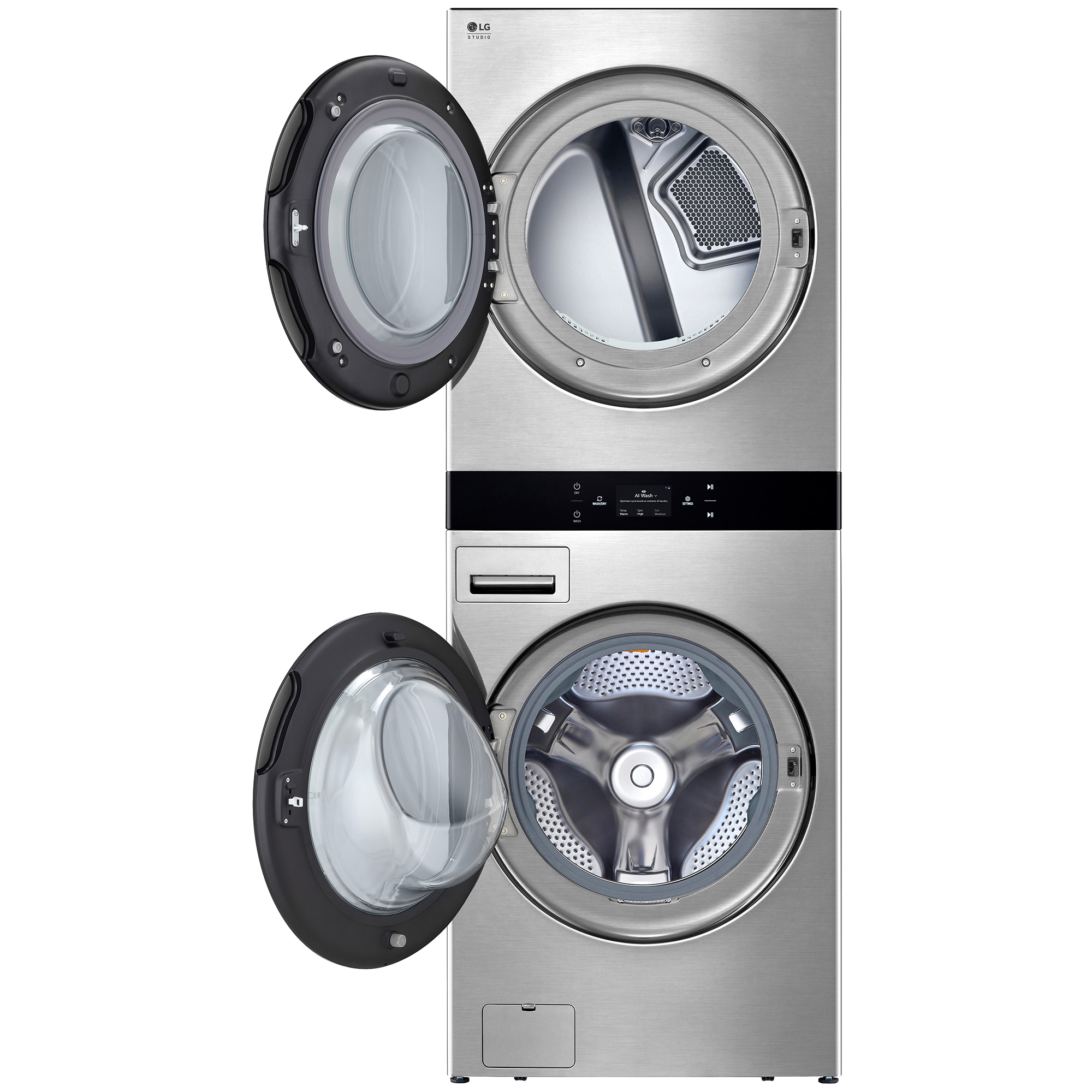 LG 27 in. 5.0 cu. ft. Smart Gas Front Load WashTower with AI Sensor Dry, TurboSteam, Allergiene Cycle, ezDispense, AI DD 2.0 Advanced Washing, Sensor Dry, Sanitize & Steam Cycle - Noble Steel, Noble Steel, hires