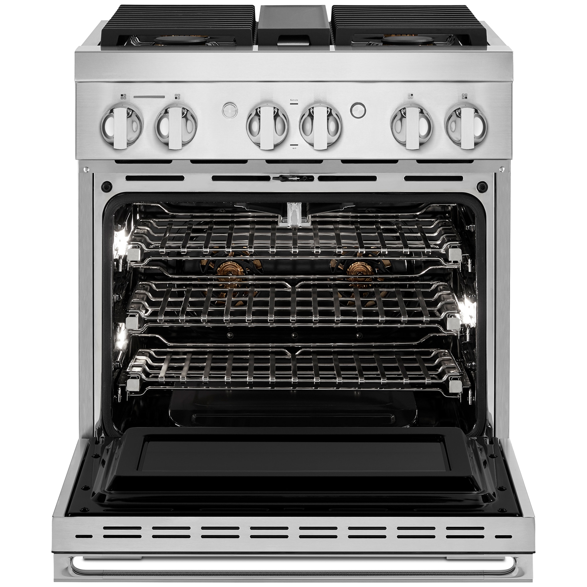 JennAir Noir Series 30 in. 4.1 cu. ft. Smart True European Convection Gas Range with 4 Sealed Burners - Stainless Steel, , hires