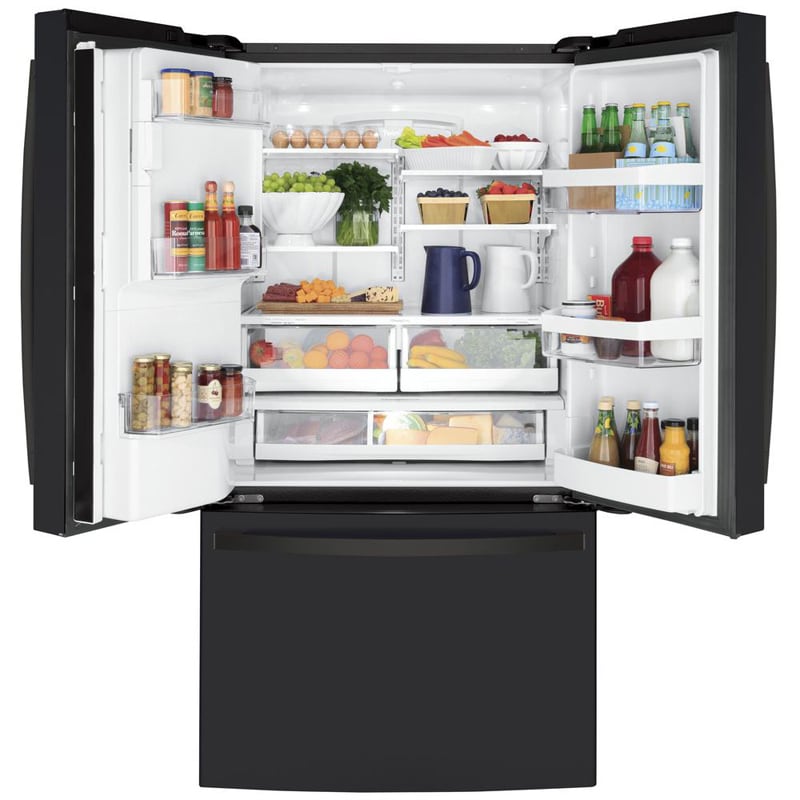 GE 36 in. 22.1 cu. ft. Counter Depth French Door Refrigerator with Ice & Water Dispenser - Fingerprint Resistant Black Slate, Black Slate, hires