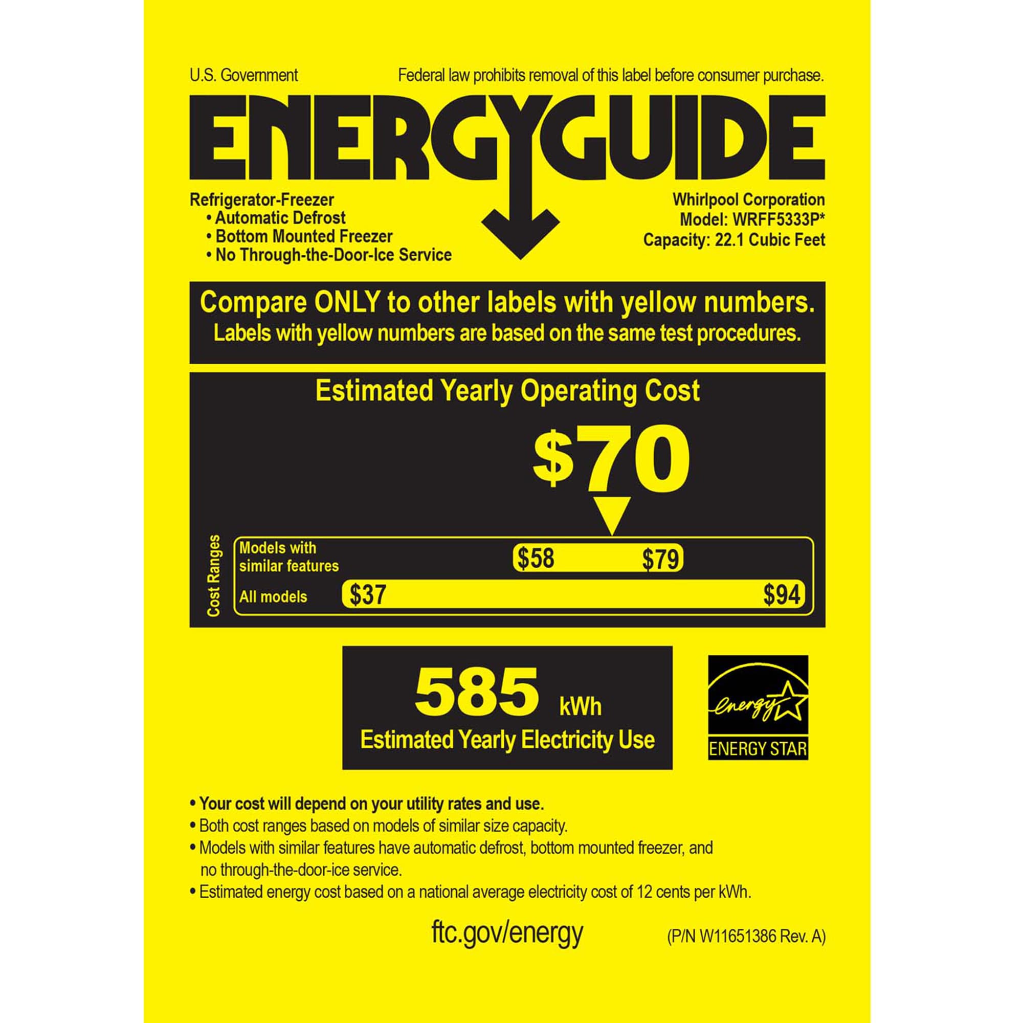 Whirlpool 33 in. 22.1 cu. ft. French Door Refrigerator with Internal Water Dispenser - White, White, hires