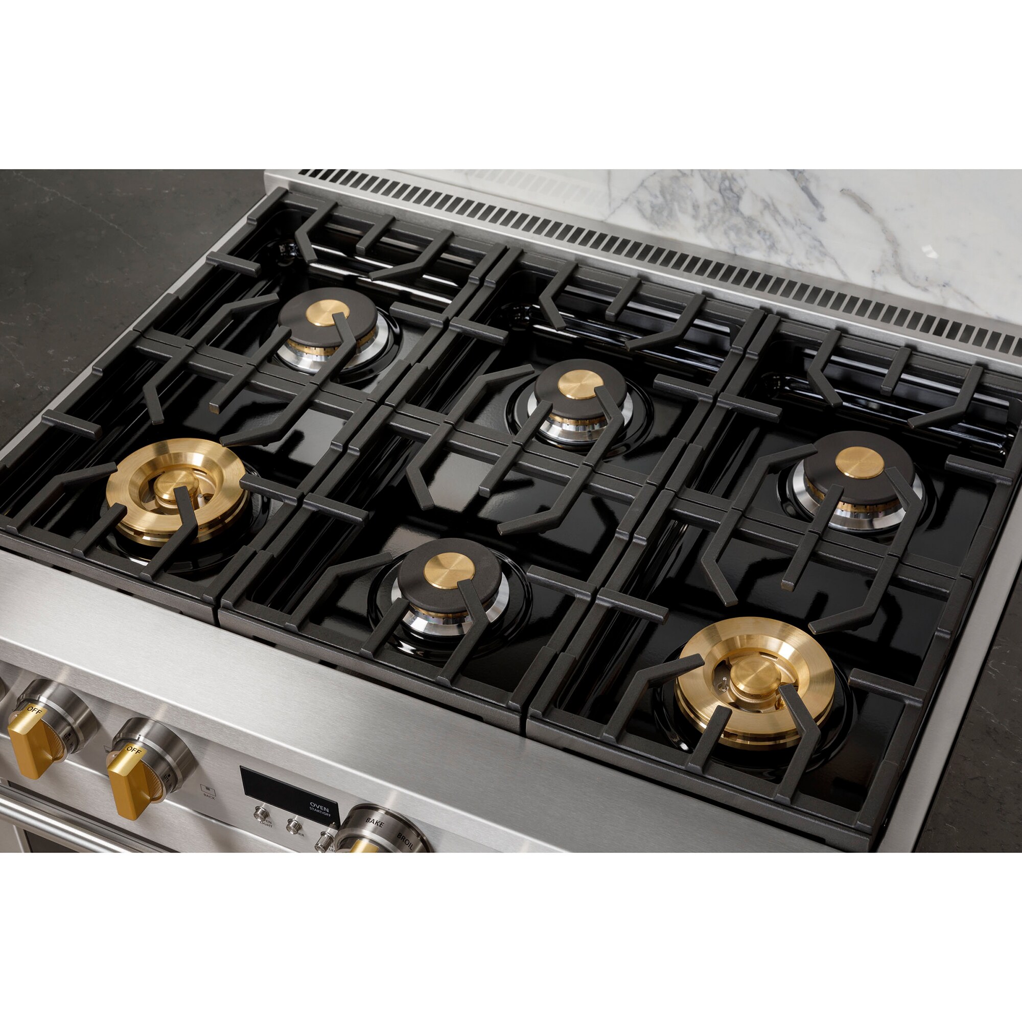 Monogram Statement Series 36 in. 6.2 cu. ft. Smart Standard Convection Gas Range with 4 Sealed Burners & Griddle - Stainless Steel, , hires