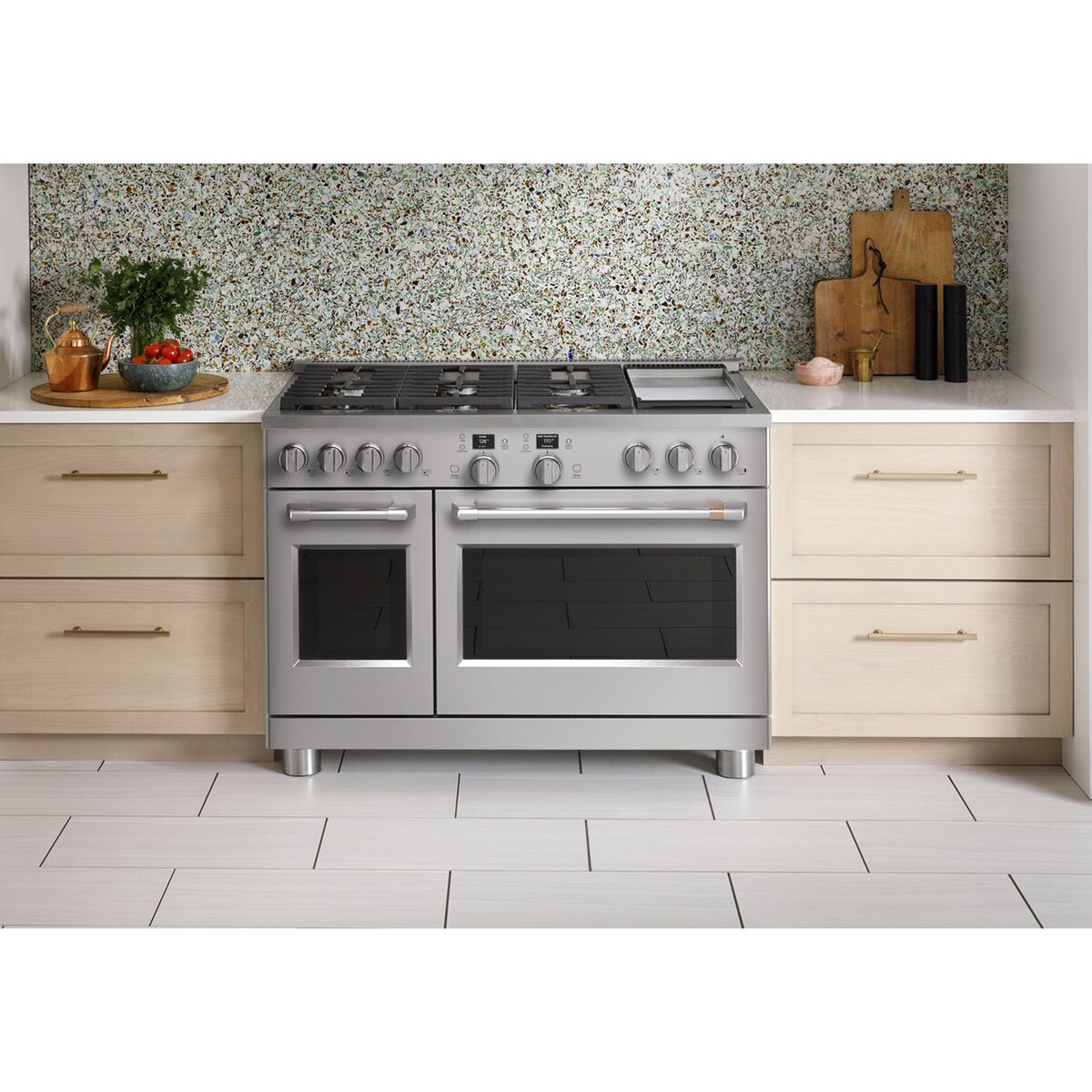 Cafe Commercial-Style 48 in. 8.2 cu. ft. Smart Air Fry True European Convection Double Oven Dual Fuel Range with 6 Sealed Burners & Griddle - Stainless Steel, Stainless Steel, hires