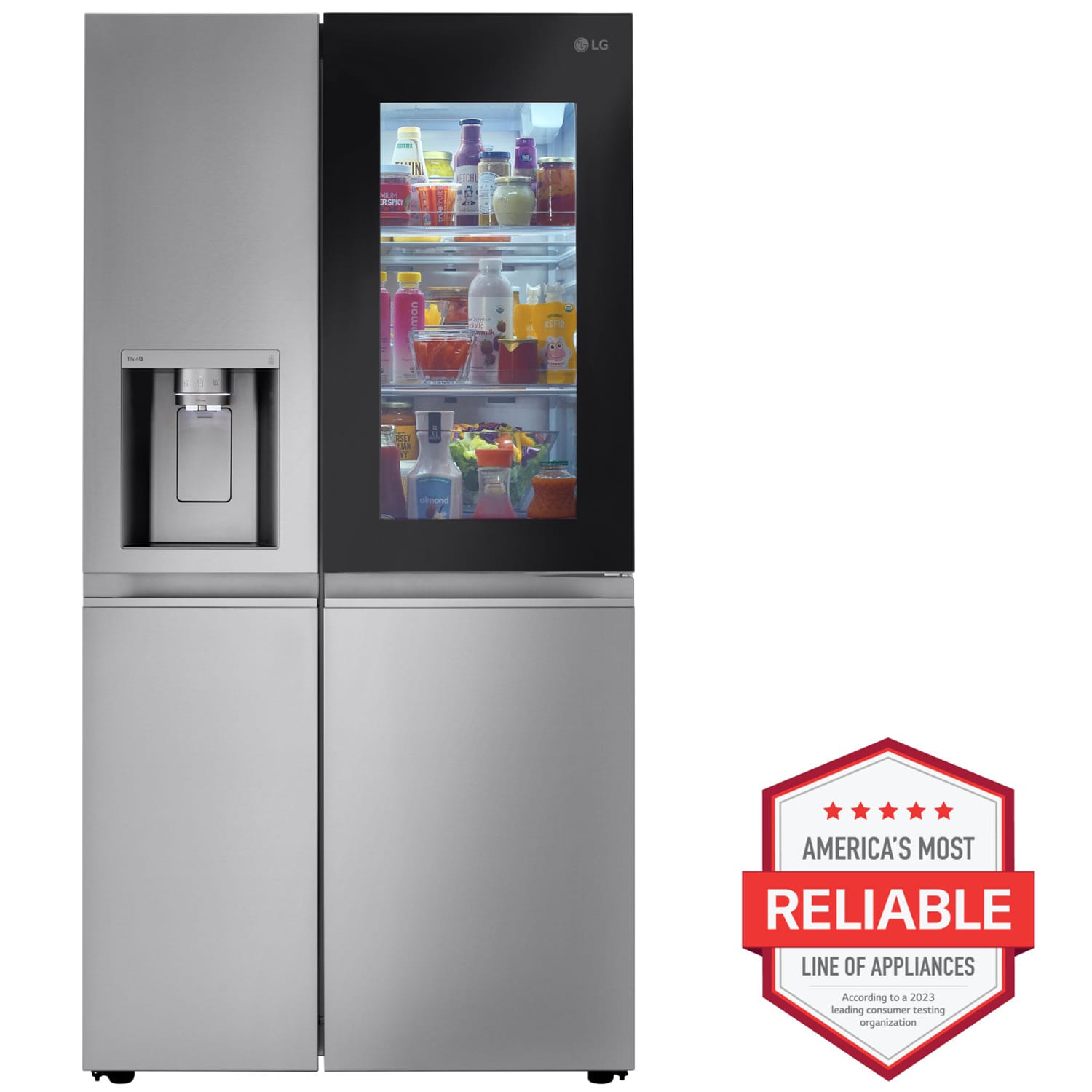 LG InstaView36 in. 27.1 cu. ft. Smart Side by Side Refrigerator with Ice & Water Dispenser - PrintProof Stainless Steel, PrintProof Stainless Steel, hires