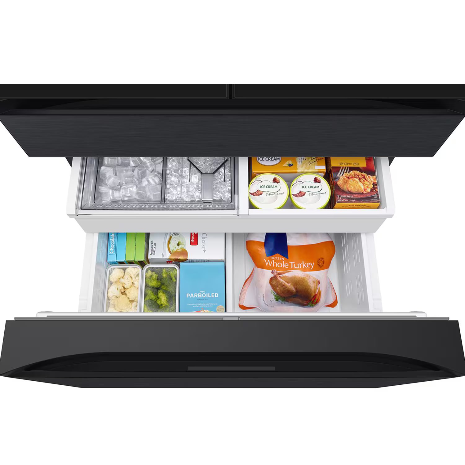 Samsung Bespoke 36 in. 28.6 cu. ft. Smart 4-Door French Door Refrigerator with AI Family Hub+, Beverage Center & Internal Water Autofill Pitcher - Charcoal Glass & Matte Black, , hires