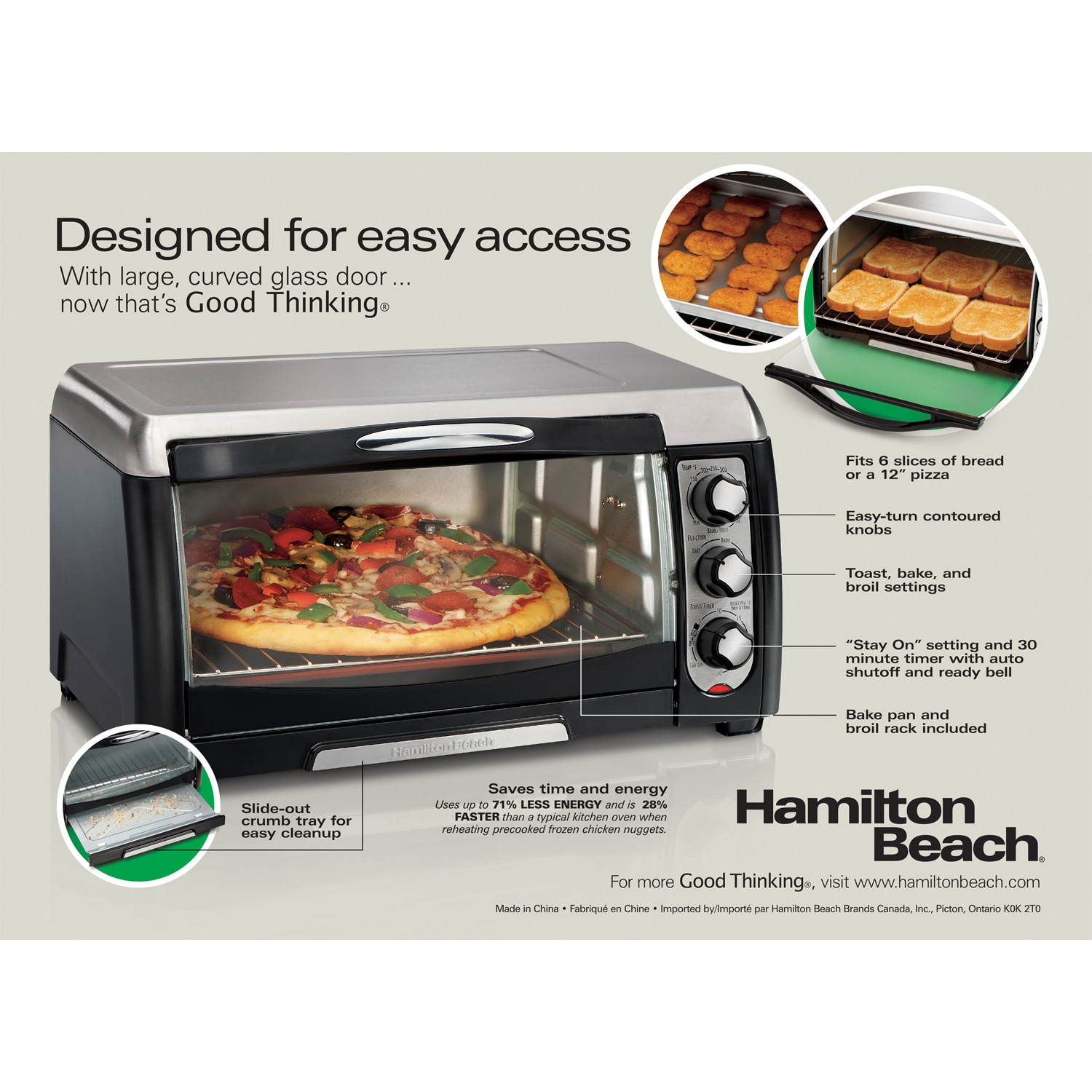 Hamilton Beach 6 Slice Capacity Toaster Oven, , hires