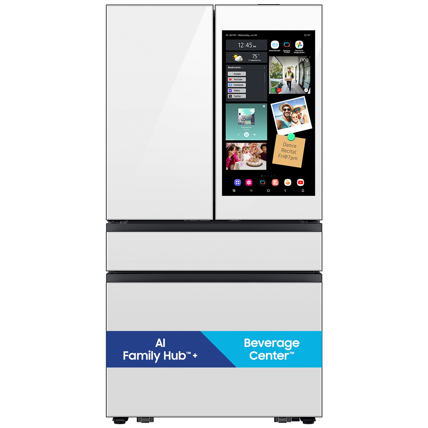 Samsung Bespoke 36 in. 22.5 cu. ft. Smart Counter Depth 4-Door French Door Refrigerator with AI Family Hub+, Beverage Center & Internal Water AutoFill Pitcher - White Glass, White Glass, hires