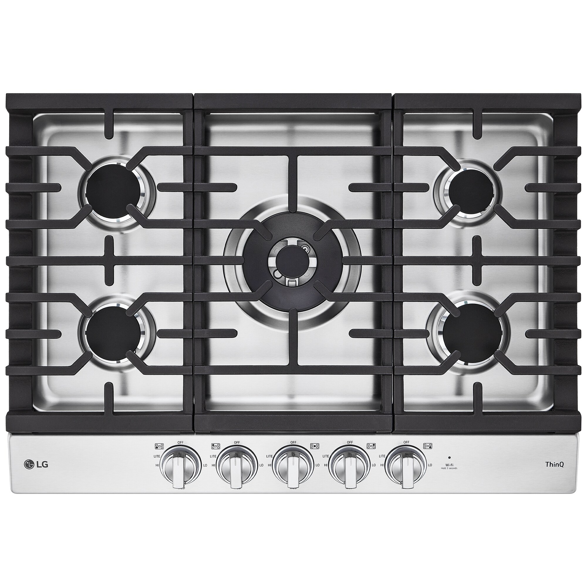 LG 30 in. 5-Burner Smart Natural Gas Cooktop with Griddle, Simmer Burner & Power Burner - Stainless Steel, , hires