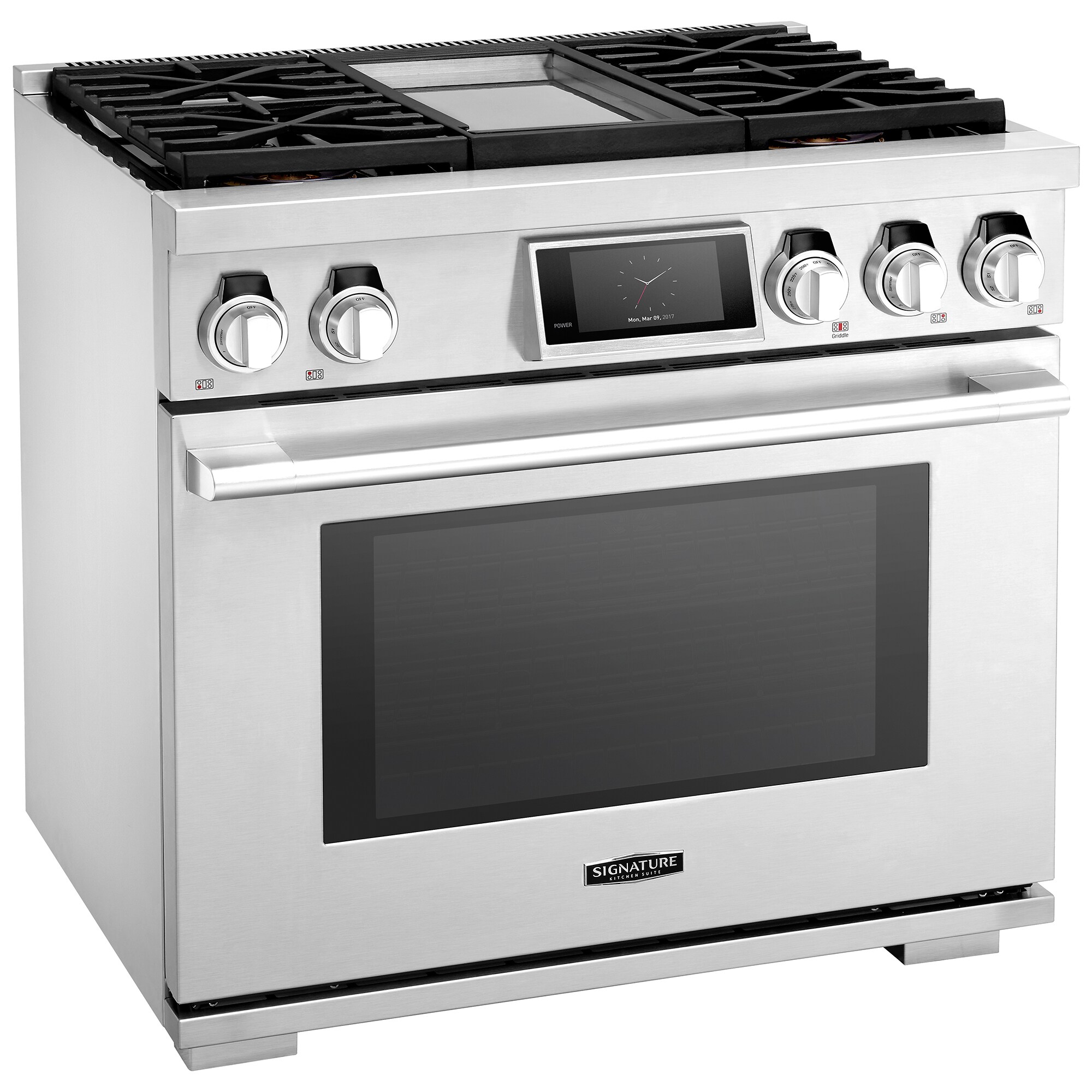 Signature Kitchen Suite 36 in. 6.3 cu. ft. Smart Standard Convection Steam Gas Range with 4 Sealed Burners & Griddle - Stainless Steel, , hires