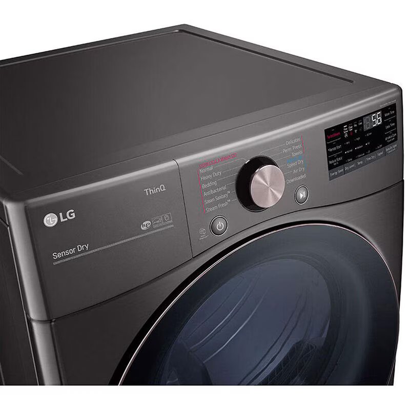 LG 27 in. 7.4 cu. ft. Smart Stackable Round-Door Gas Dryer with Built-In Intelligence, Sensor Dry, Turbo Steam, Sanitize & Steam Cycle - Black Steel, Black Steel, hires