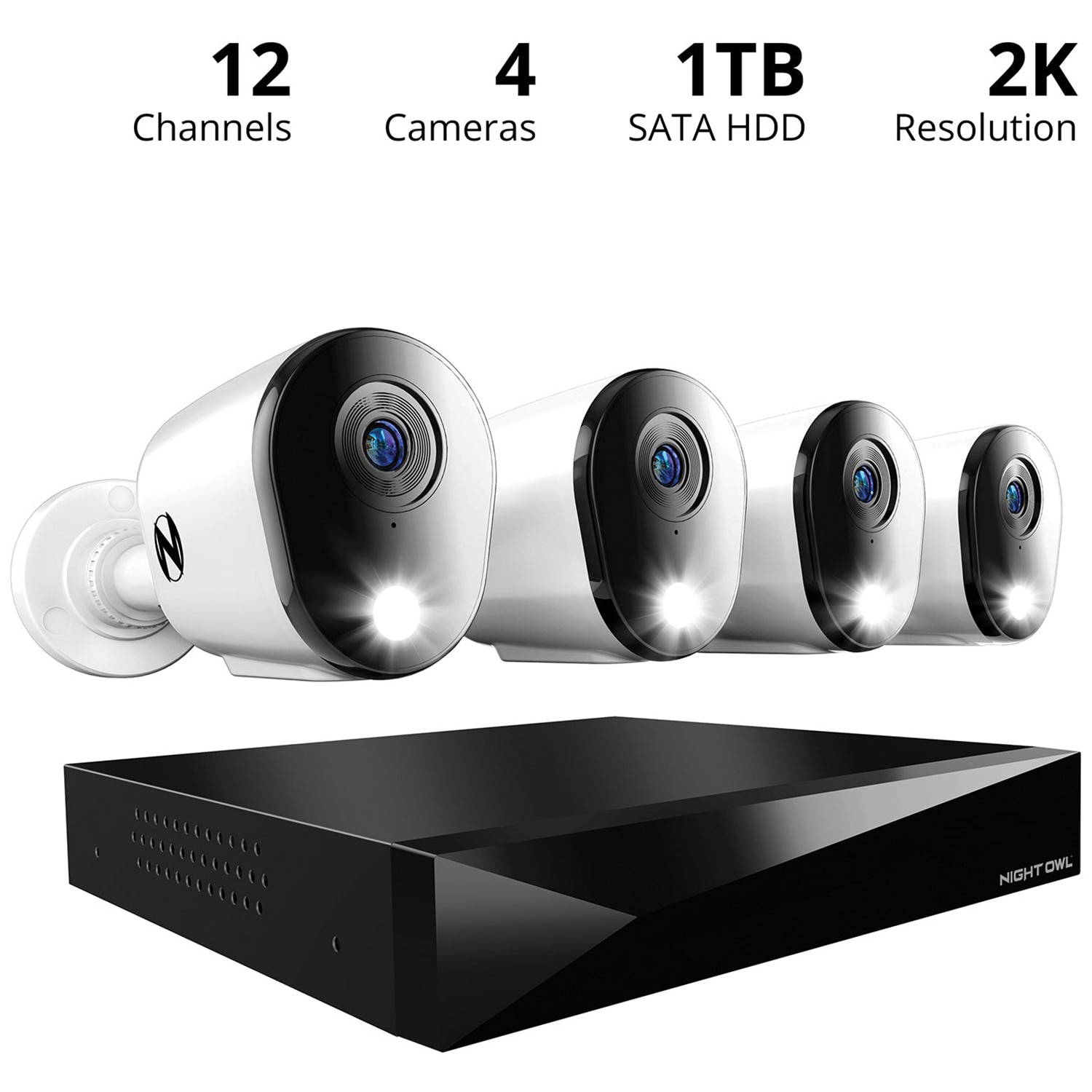 Night Owl - 12 Channel 4 Camera Wired 2K 1TB DVR Security System with 2-way Audio - White, , hires
