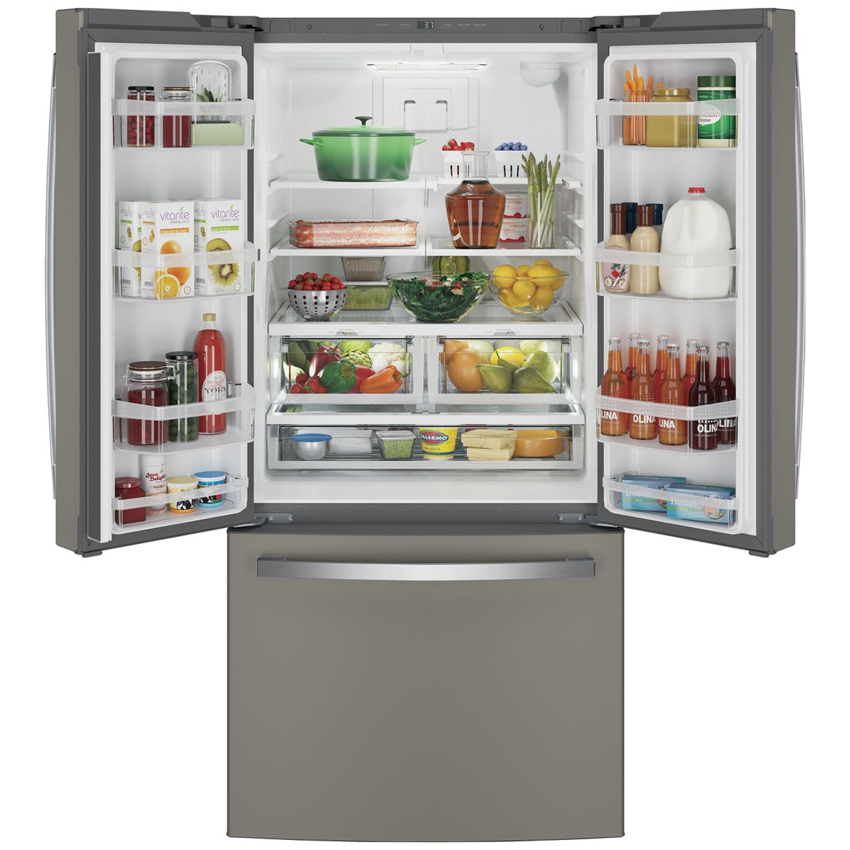 GE 33 in. 24.7 cu. ft. French Door Refrigerator with Internal Water Dispenser - Fingerprint Resistant Slate, Slate, hires