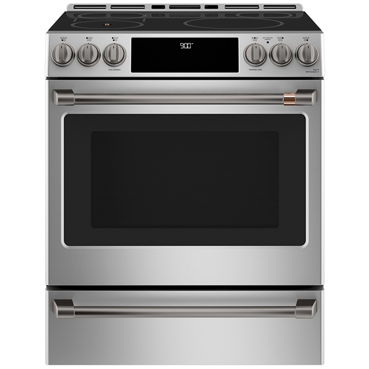 Cafe 30 in. 5.7 cu. ft. Smart Air Fry True European Convection Slide-In Electric Range with 5 Induction Burners - Stainless Steel, Stainless Steel, hires