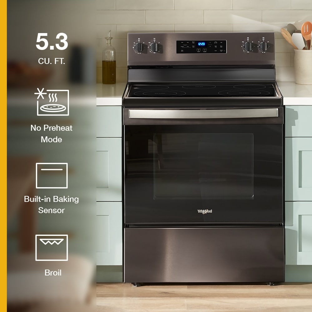 Whirlpool 30 in. 5.3 cu. ft. Electric Range with Radiant Burners - Black Stainless, Black Stainless, hires