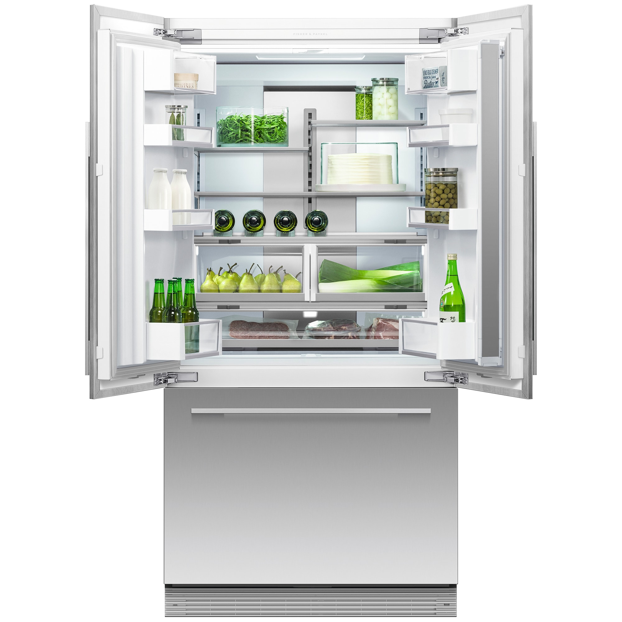 Fisher & Paykel Series 7 Integrated 36 in. 17.0 cu. ft. Built-In Counter Depth 72 Heigh French Door Refrigerator with Water Dispenser - Required Stainless Door Panels and Handles Sold Separately Does Not Accept Custom Cabinetry Panel, , hires