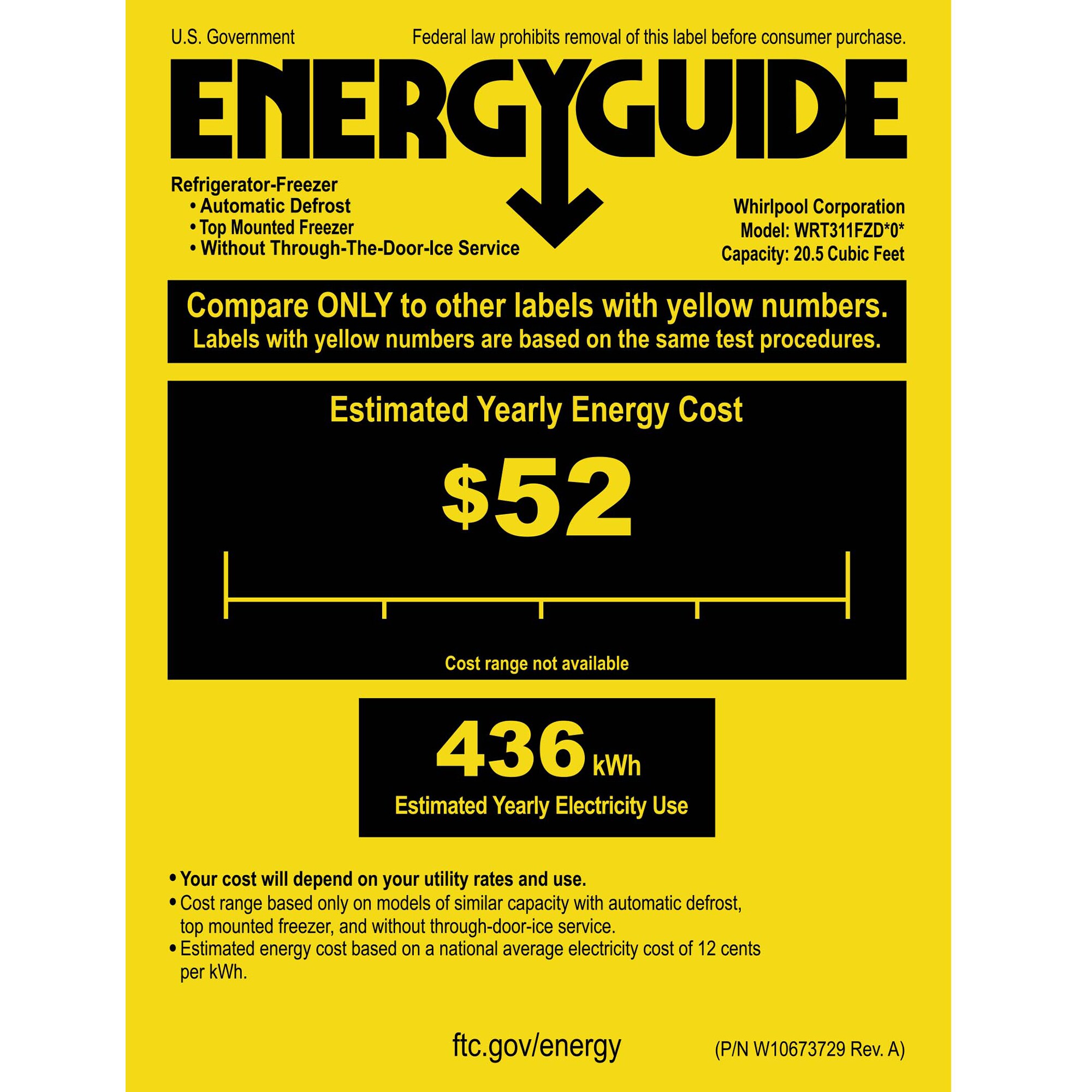 Whirlpool 33 in. 20.5 cu. ft. Top Freezer Refrigerator - Black, Black, hires