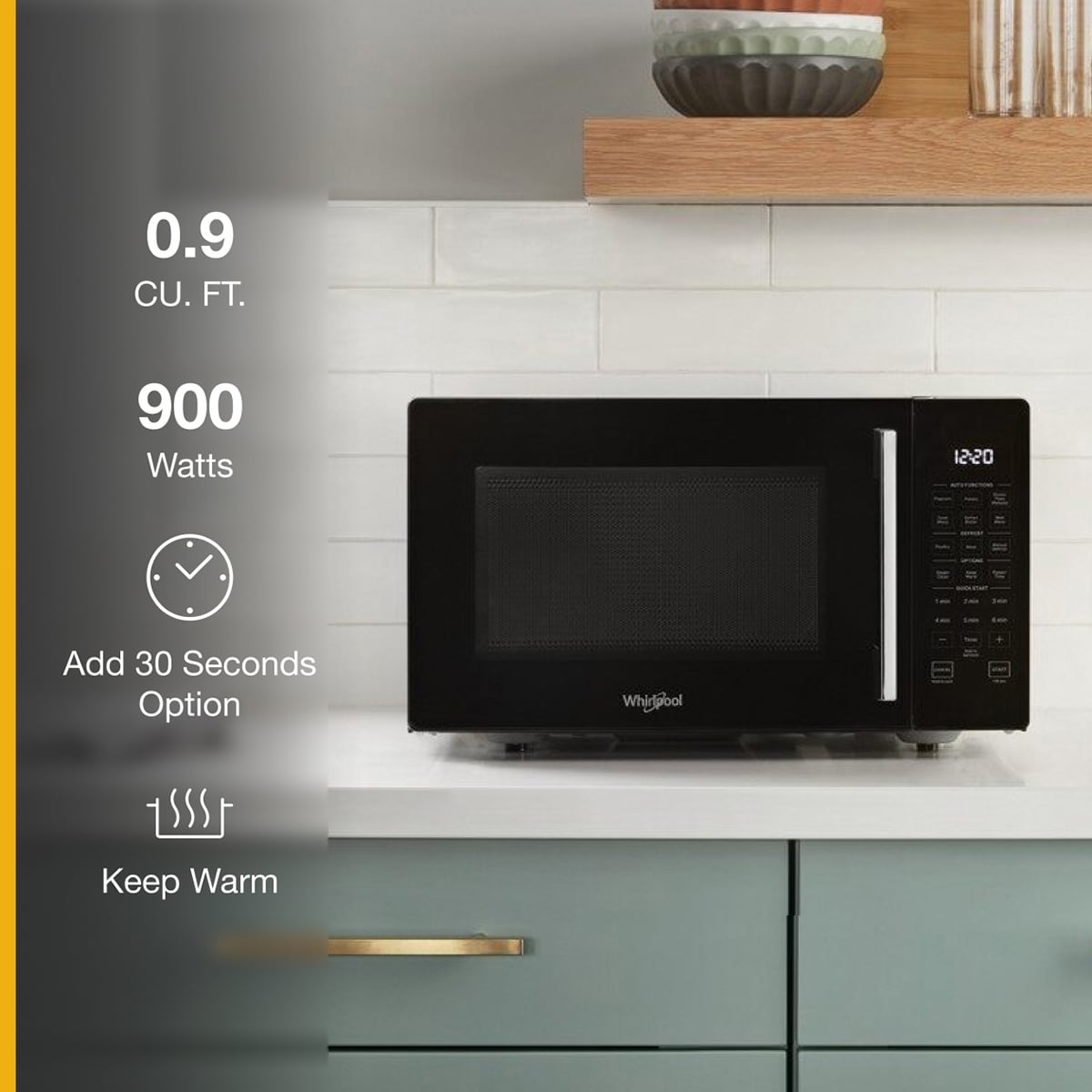 Whirlpool 19 in. 0.9 cu. ft. 900W Countertop Microwave - Black, , hires