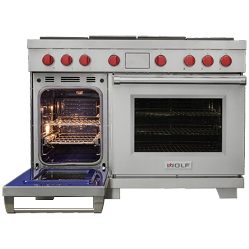 Wolf 48 in. 7.8 cu. ft. Smart Dual Convection Double Oven Dual Fuel Range with 4 Sealed Burners, Grill & Griddle - Stainless Steel, , hires