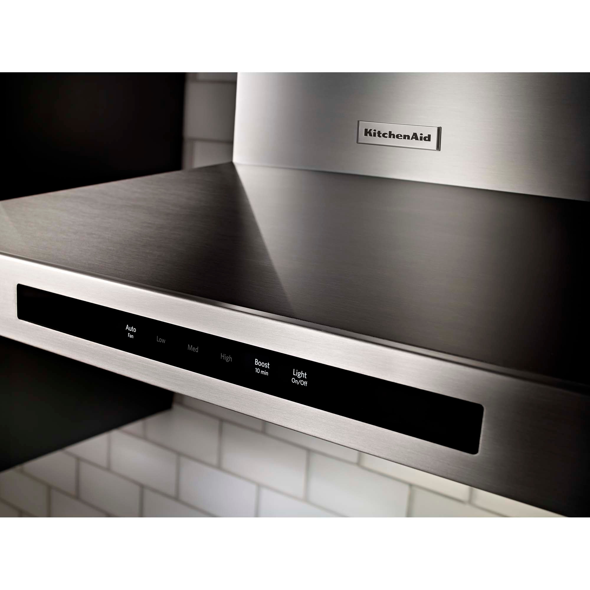 KitchenAid 30 in. Convertible Chimney Style Range Hood with 585 CFM, 3 Fan Speeds , 2 LED & 1 Halogen Lights - Stainless Steel, , hires