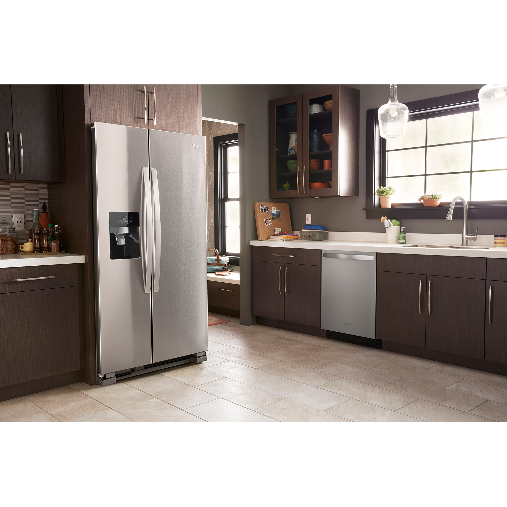 Whirlpool 33 in. 21.4 cu. ft. Side by Side Refrigerator with Ice & Water Dispenser - Monochromatic Stainless Steel, Monochromatic Stainless Steel, hires