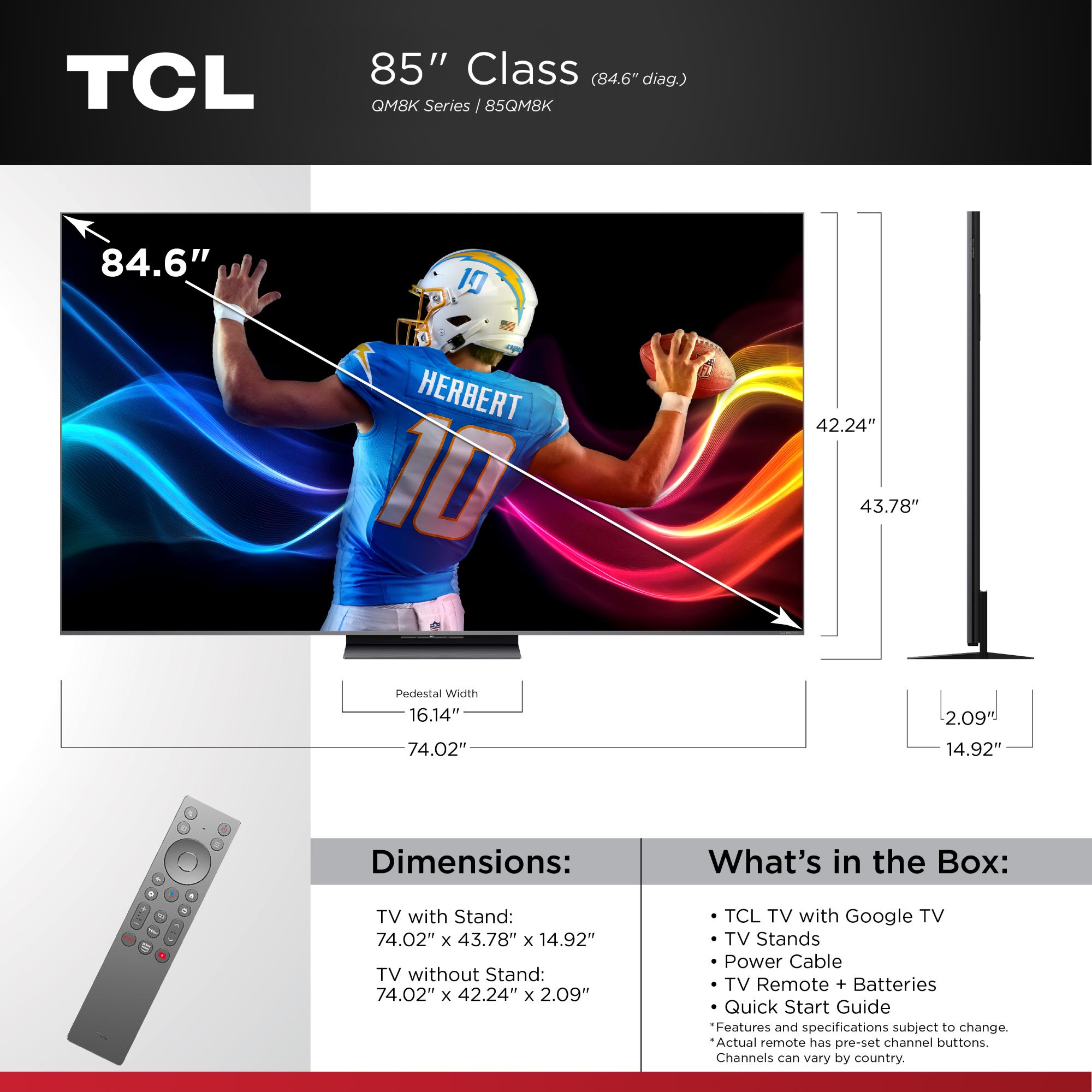 TCL - 85" Class QM8K Series QD-Mini LED 4K UHD Smart Google TV, , hires