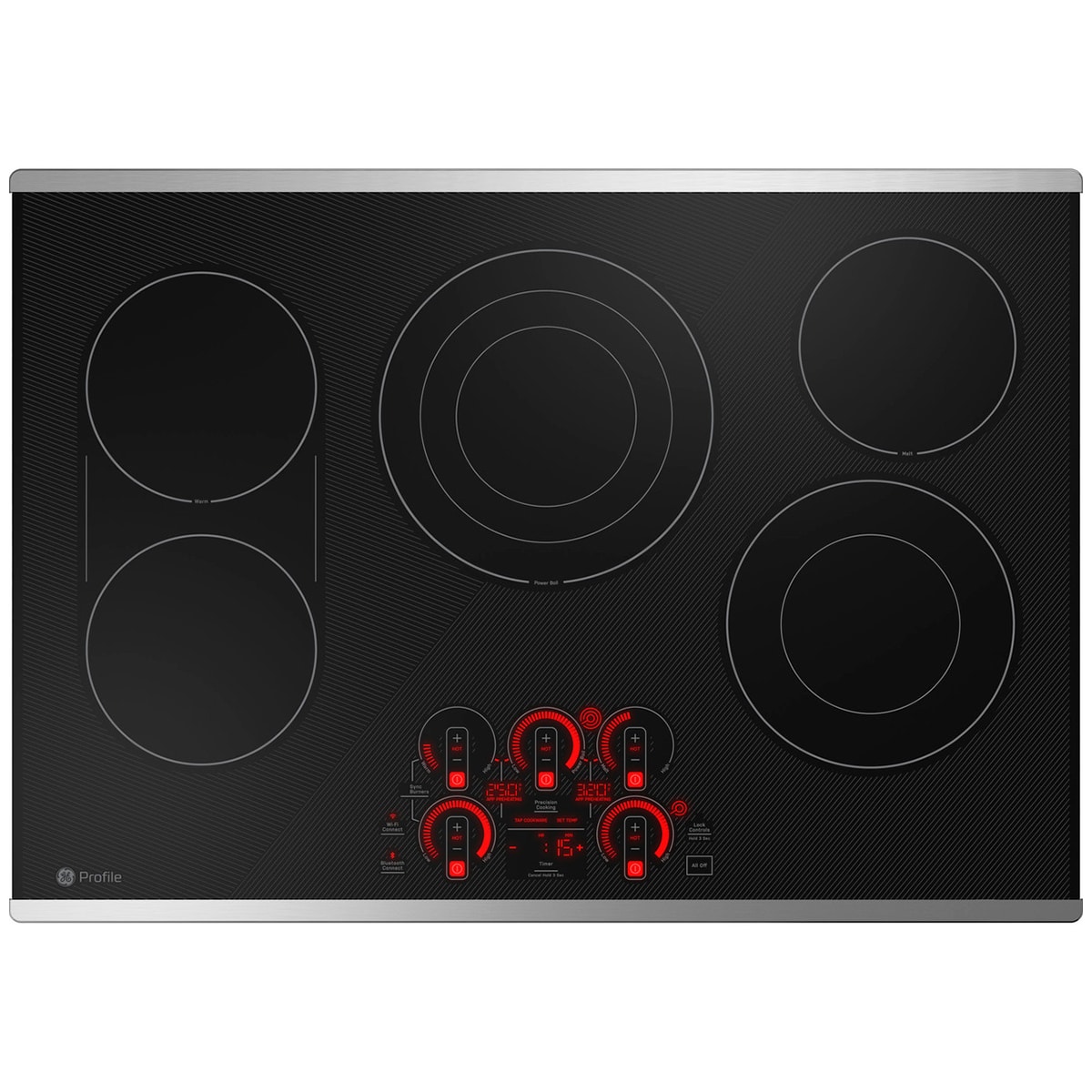 GE Profile 30 in. 5-Burner Smart Electric Cooktop with Power Burner - Stainless Steel, , hires