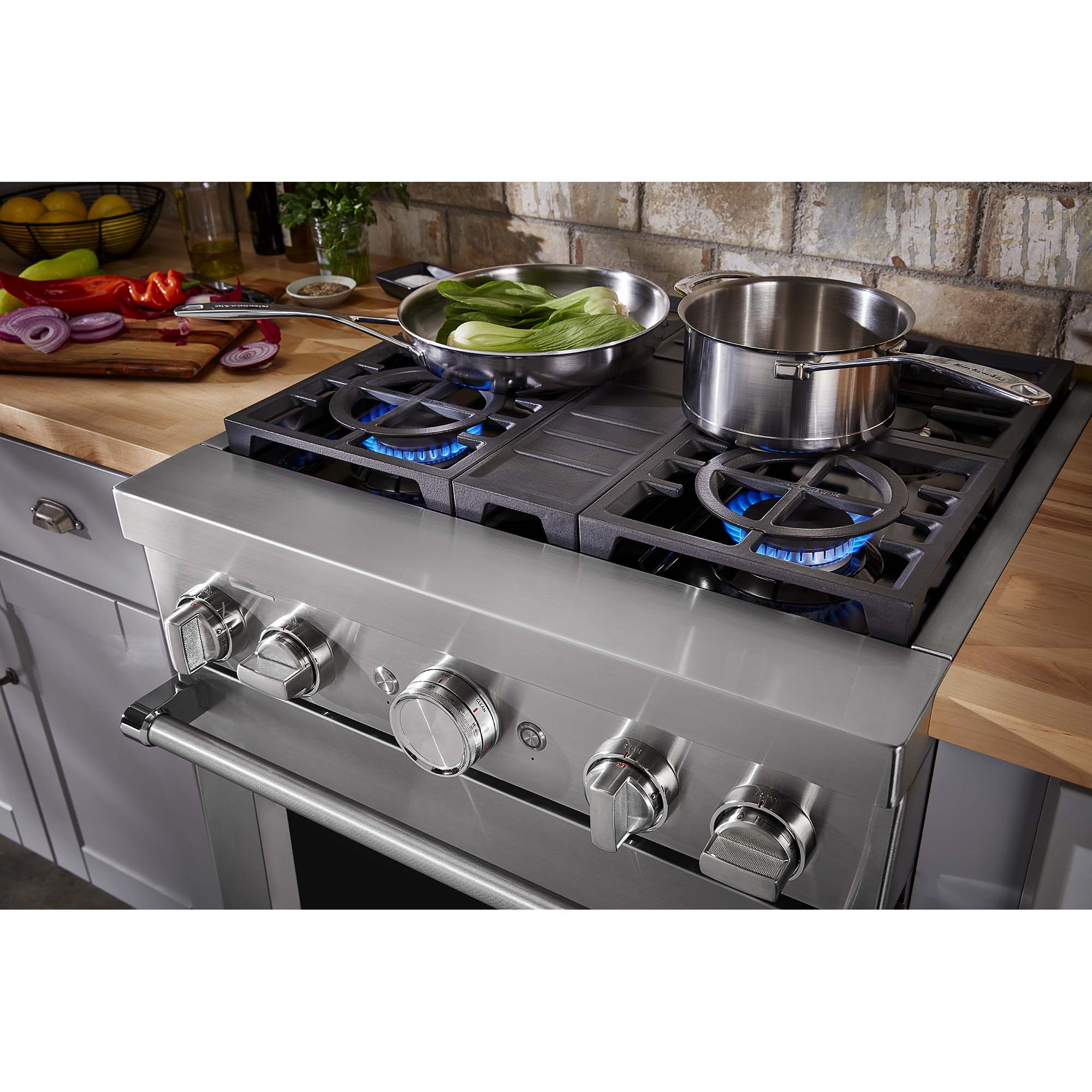 KitchenAid 30 in. 4.1 cu. ft. Smart True European Convection Dual Fuel Range with 4 Sealed Burners - Stainless Steel, , hires