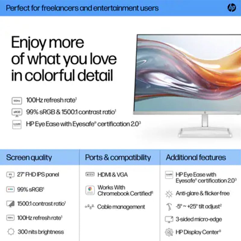 HP Series 5 27 inch FHD White Monitor - 527sw, , hires