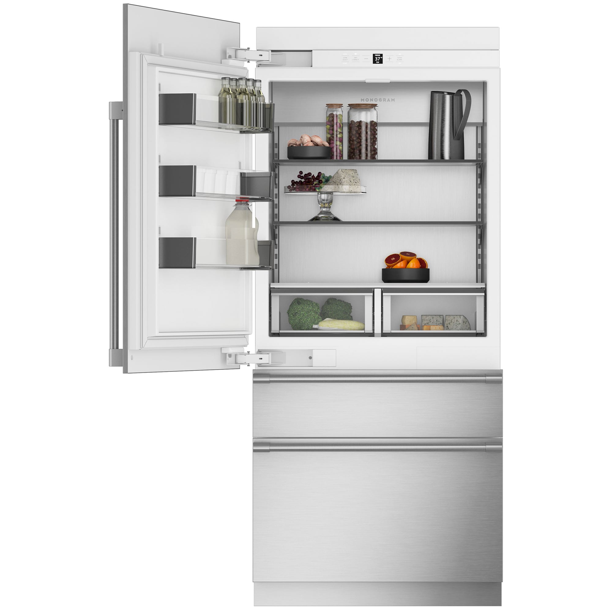 Monogram 36 in. Left-Hinged Built-In 20.2 cu. ft. Smart Counter Depth Bottom Freezer Refrigerator - Custom Panel Ready, , hires