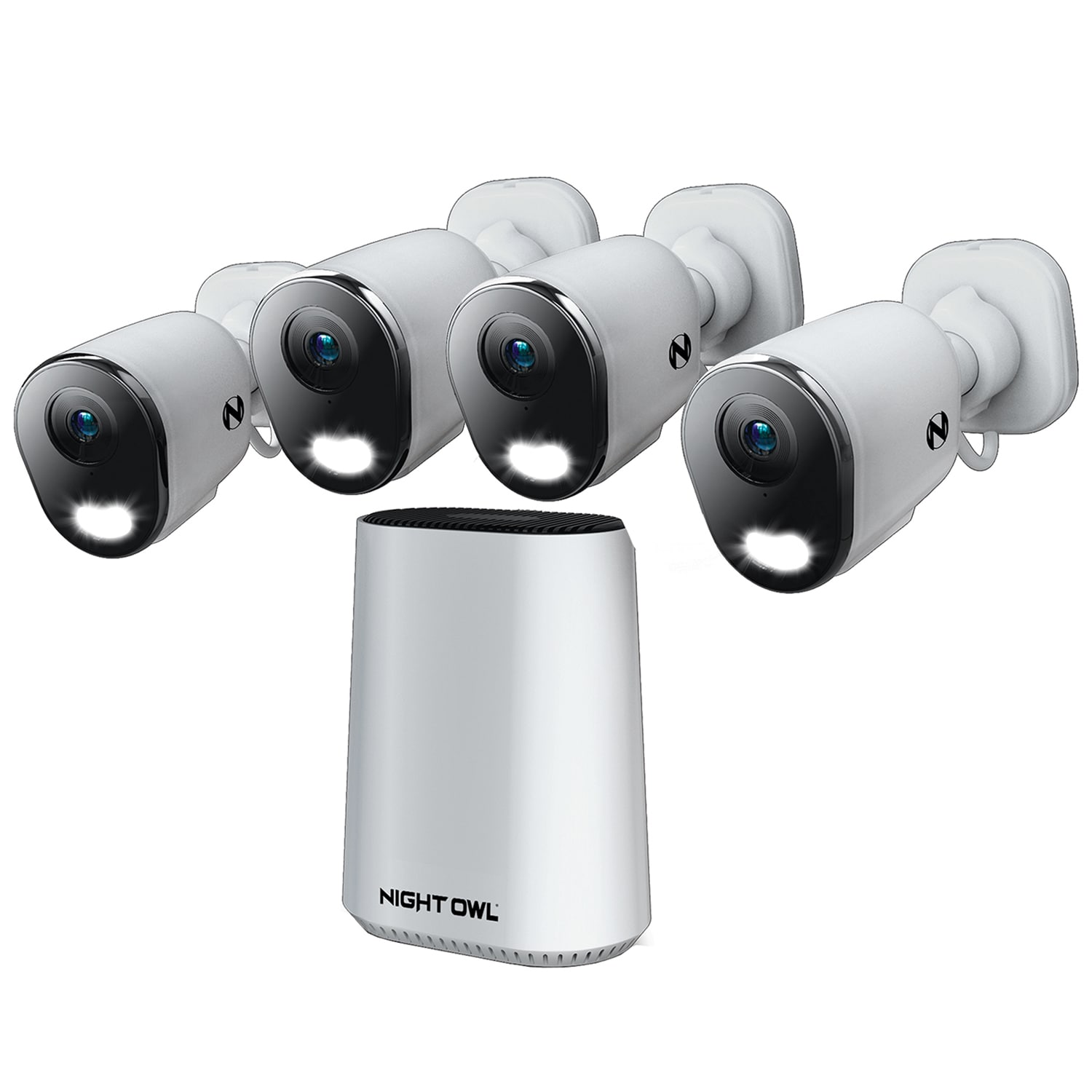 Night Owl - 8-Channel, 4-Camera Indoor/Outdoor Plug-In Wi-Fi IP 4K 64GB Security System - White - White, , hires