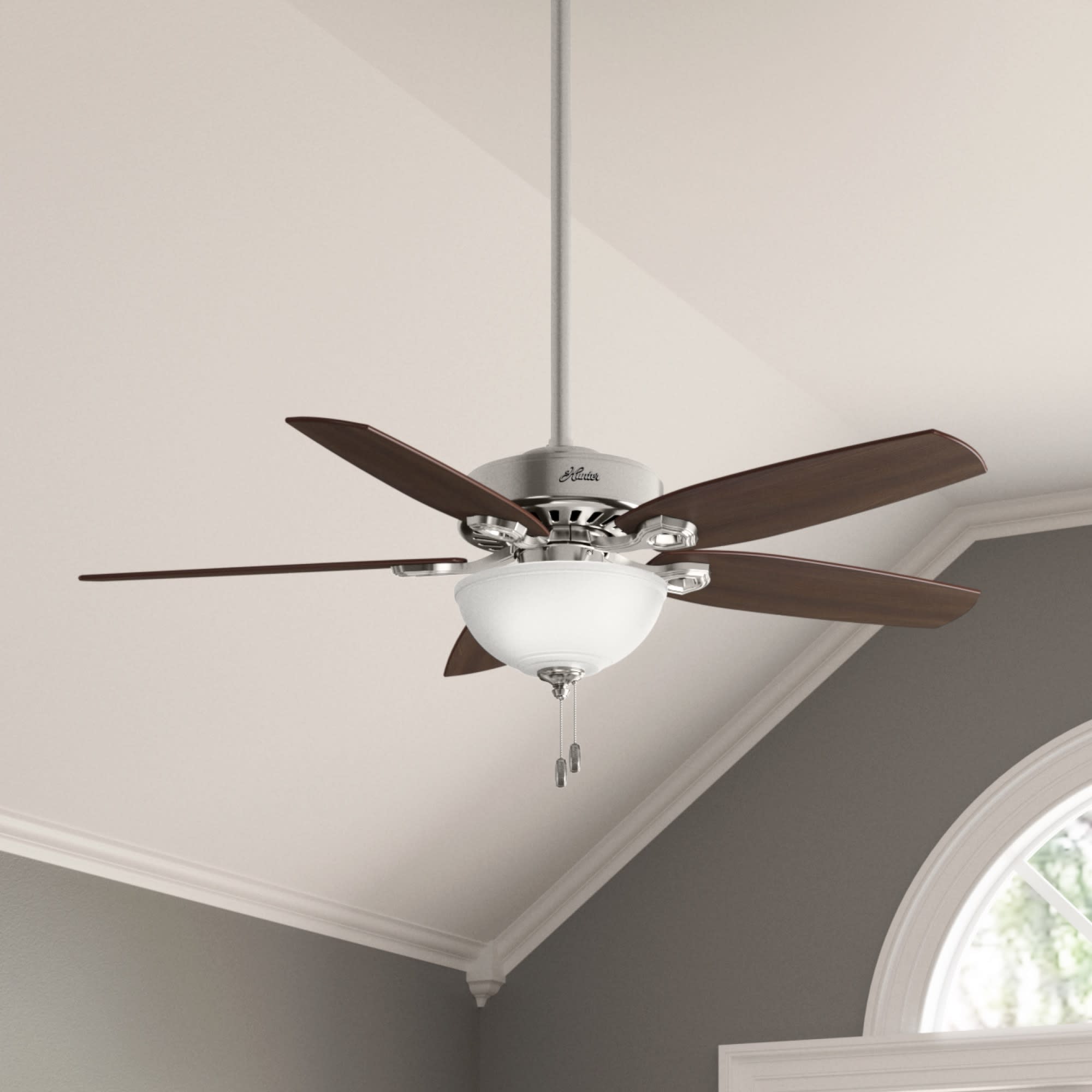 Hunter Builder 52 in. Ceiling Fan with LED Light Kit and Pull Chain - Brushed Nickel, Brushed Nickel, hires