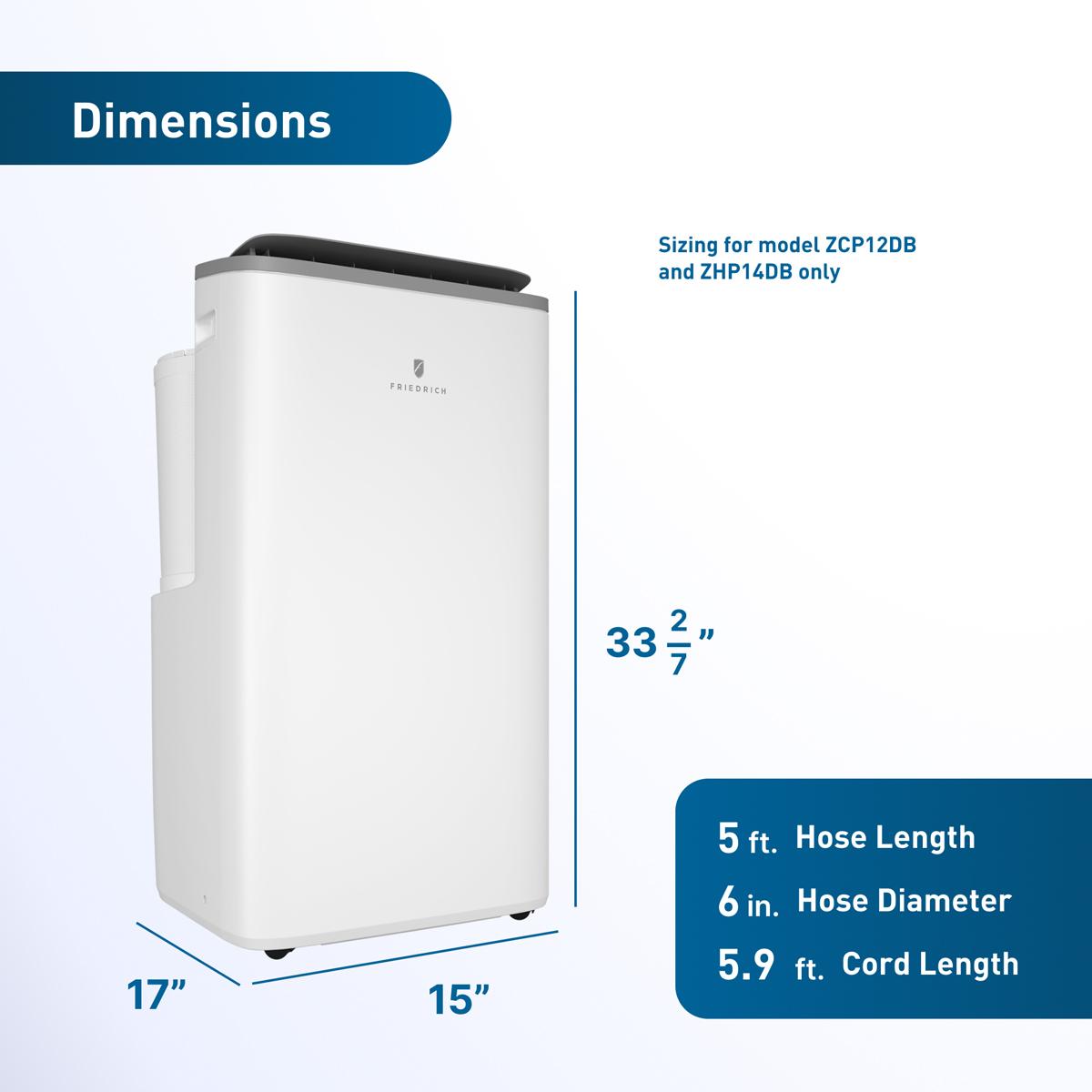 Friedrich ZoneAire Premier Inverter Series Dual-Hose 16,000 BTU 115V Smart Portable Air Conditioner with Heat Pump, 3 Fan Speeds, Remote Control - White, , hires
