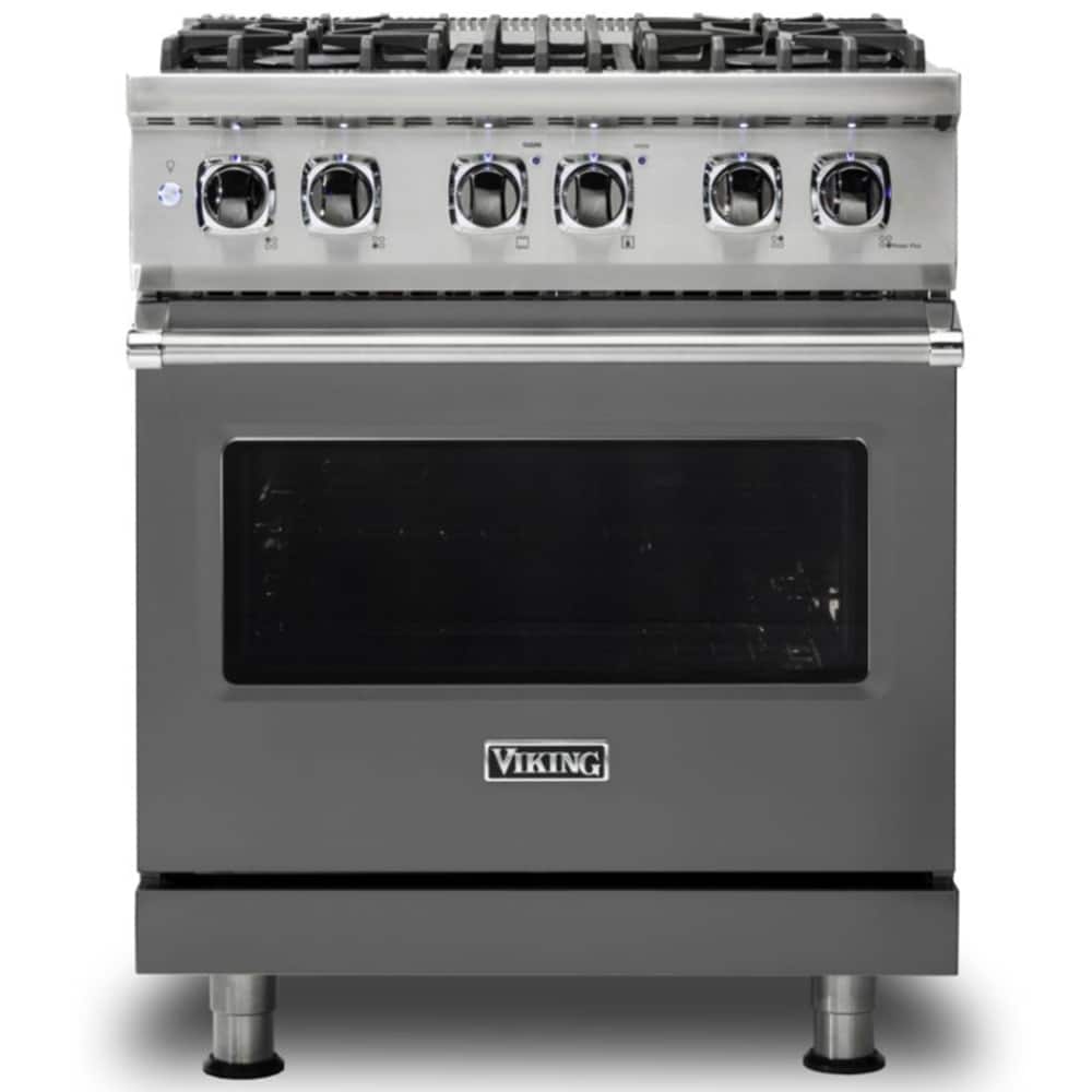 Viking 5 Series 30 in. 4.7 cu. ft. True European Convection Dual Fuel Range with 4 Sealed Burners - Damascus Gray, , hires